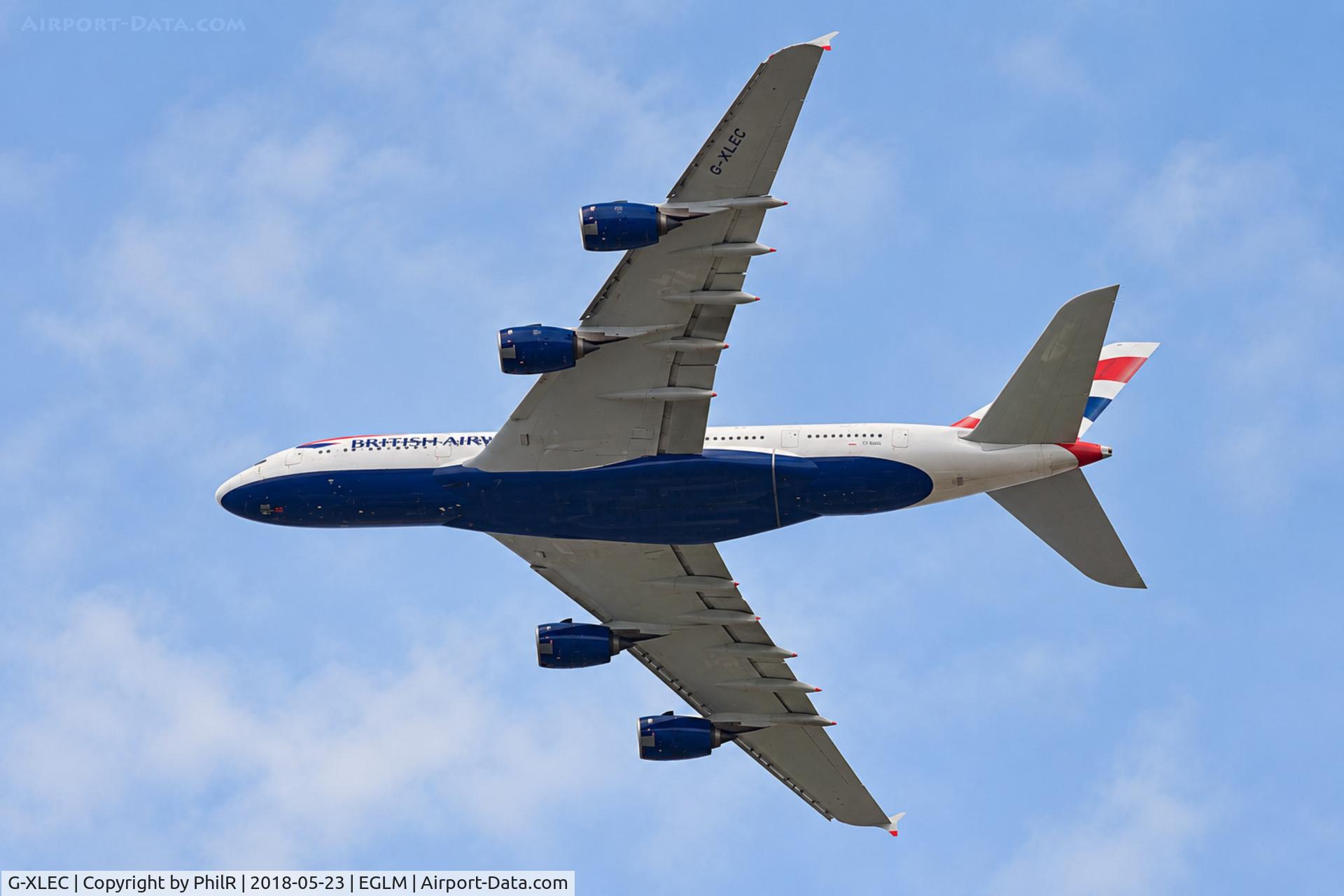 Aircraft G-XLEC, 2013 Airbus A380-841, c/n 124, G-XLEC 2013 A380-800 BA Woodley, at EGLM, photo by PhilR