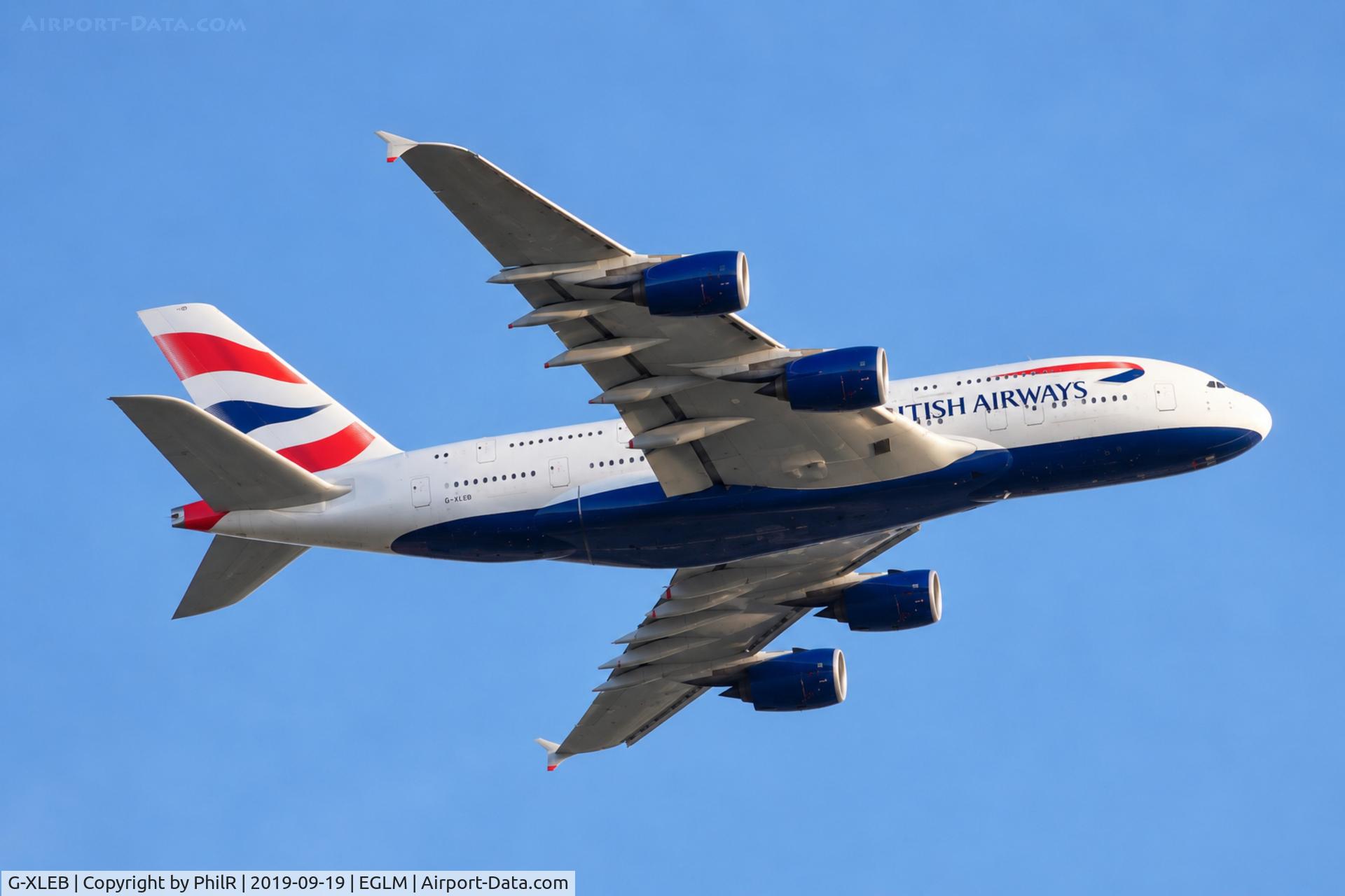 Aircraft G-XLEB, 2013 Airbus A380-841, c/n 121, G-XLEB 2013 A380-800 BA Woodley, at EGLM, photo by PhilR