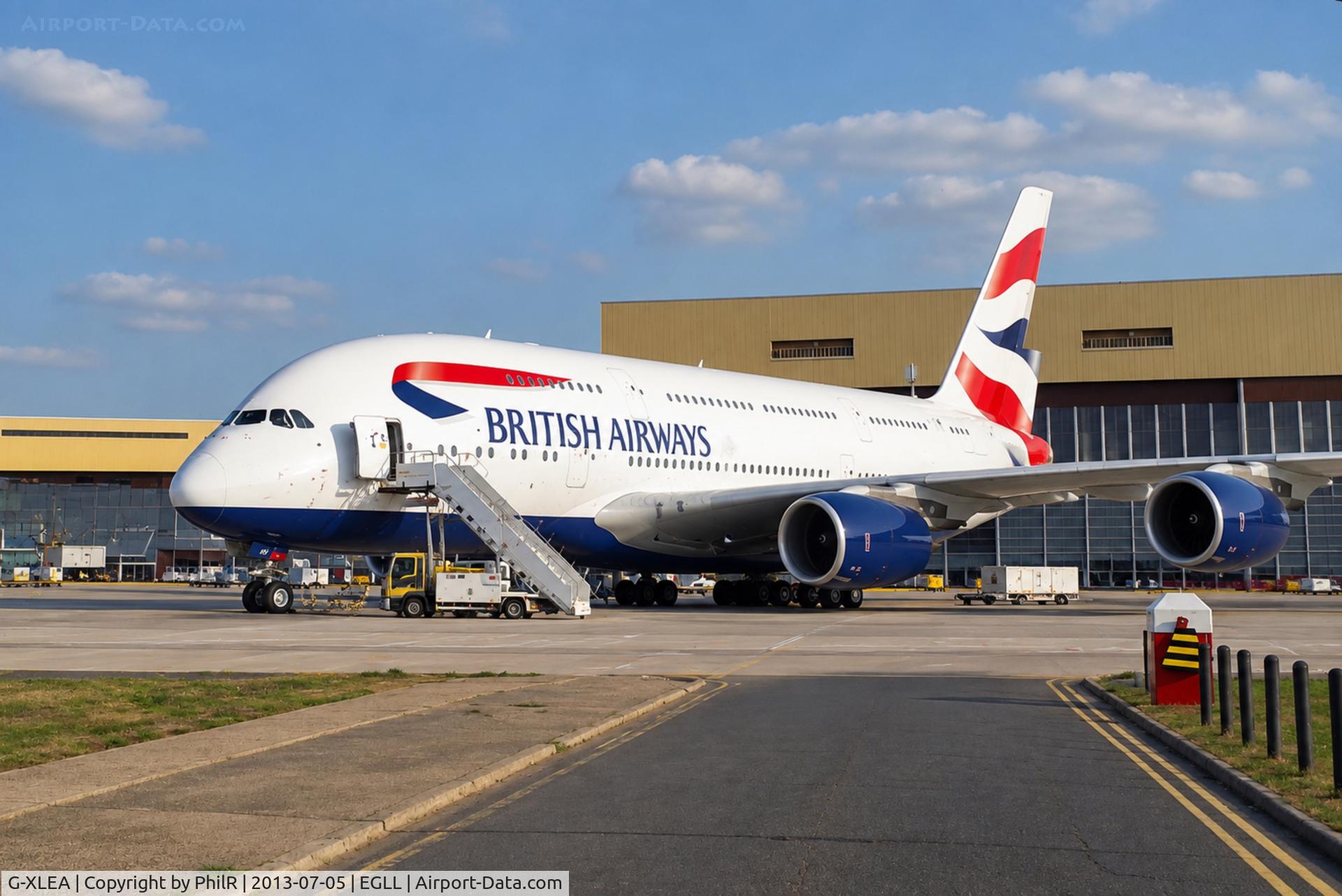 Aircraft G-XLEA, 2012 Airbus A380-841, c/n 095, G-XLEA 2013 A380-800 BA LHR, at EGLL, photo by PhilR