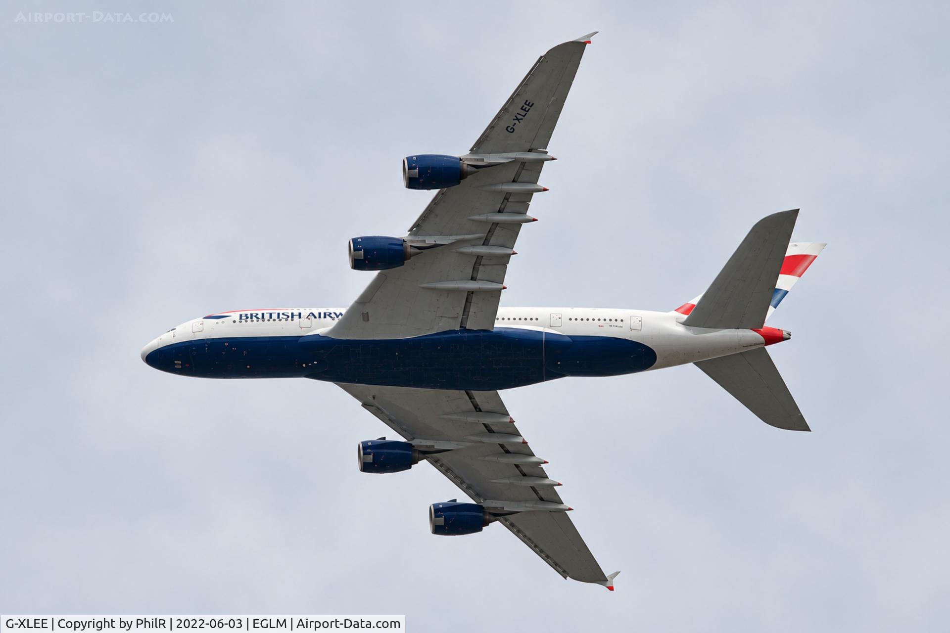 Aircraft G-XLEE, 2013 Airbus A380-841, c/n 148, G-XLEE 2013 Airbus A380-800 British Airways Woodley, at EGLM, photo by PhilR