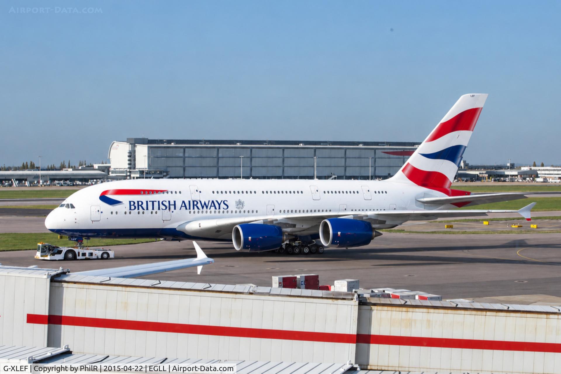 Aircraft G-XLEF, 2013 Airbus A380-841, c/n 151, G-XLEF 2013 A380-800 AB LHR, at EGLL, photo by PhilR