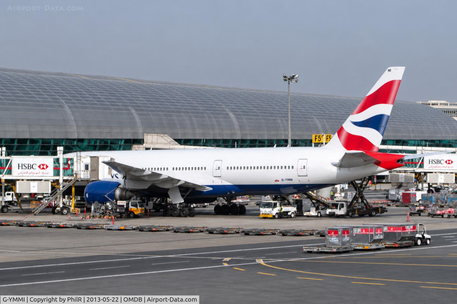 Aircraft G-YMMI, 2000 Boeing 777-236, c/n 30310, G-YMMI 2000 B777-200 BA DXB, at OMDB, photo by PhilR