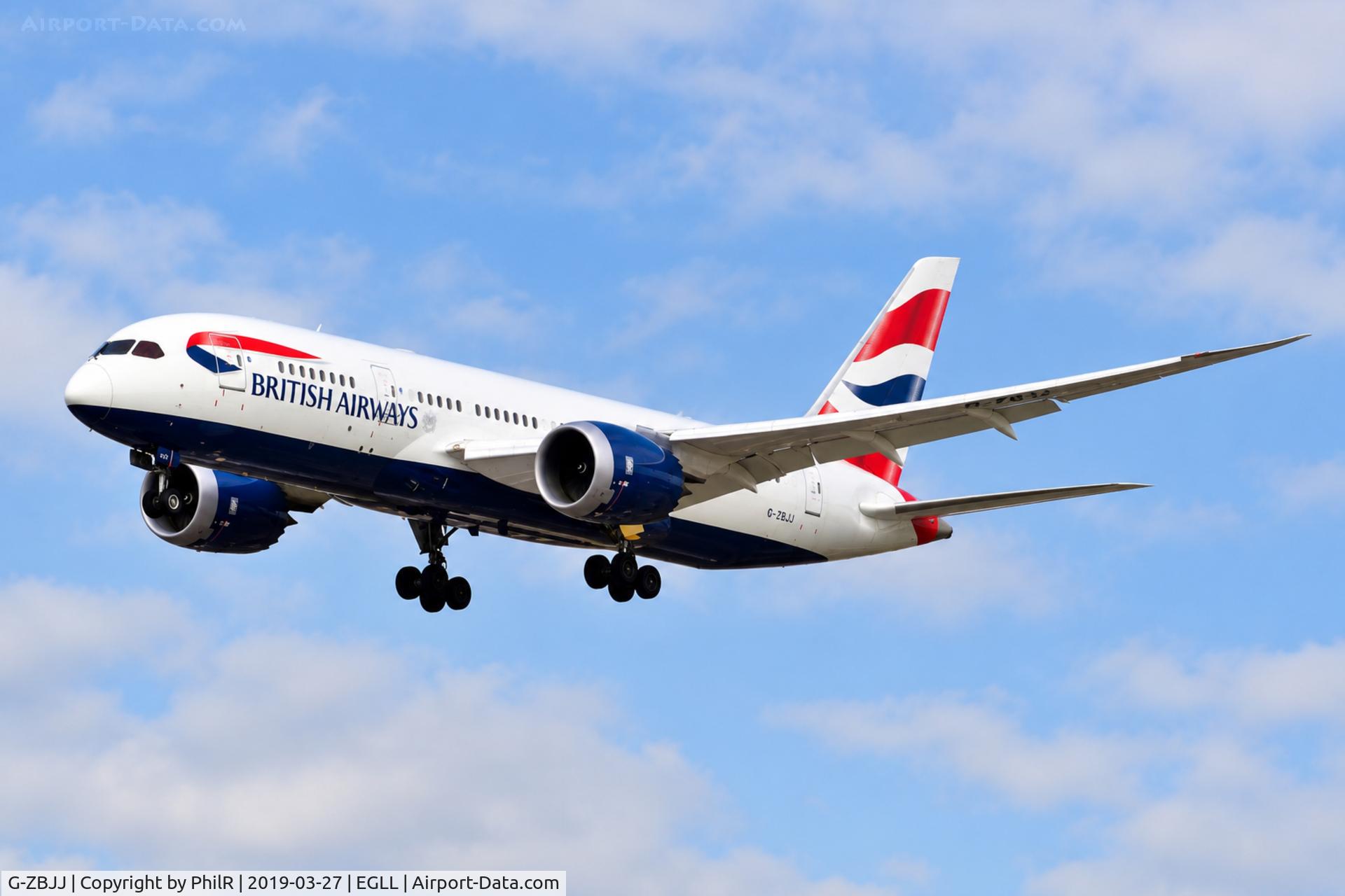 Aircraft G-ZBJJ, 2018 Boeing 787-836 Dreamliner, c/n 60629, G-ZBJJ 2018 B787-800 Bedfont LHR, at EGLL, photo by PhilR