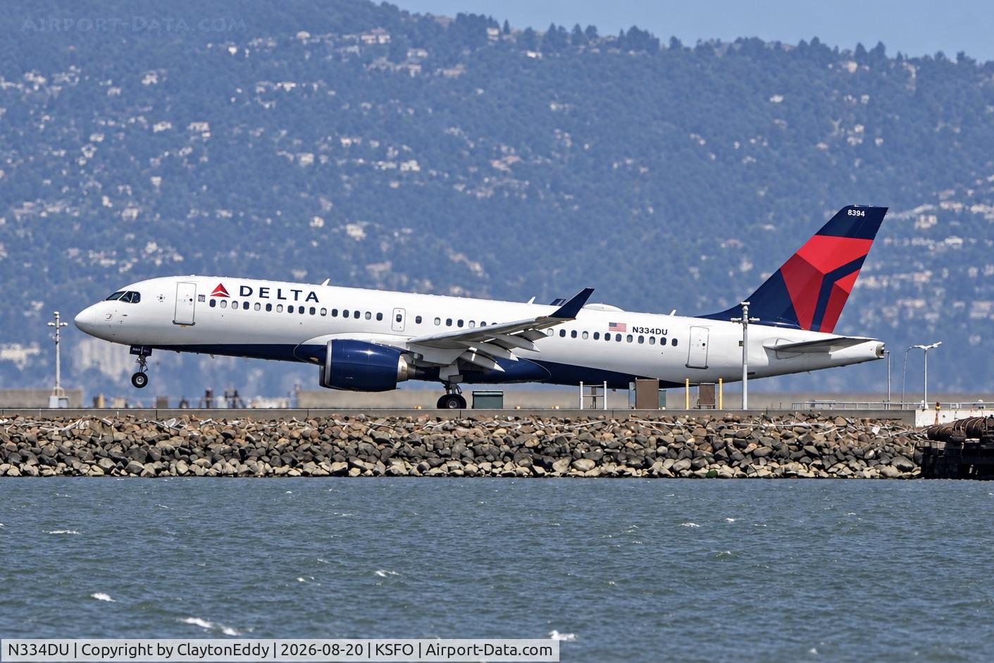Aircraft N334DU, 2025 Airbus Canada Lp BD-500-1A11, c/n 55374, SFO 2026, at KSFO, photo by ClaytonEddy