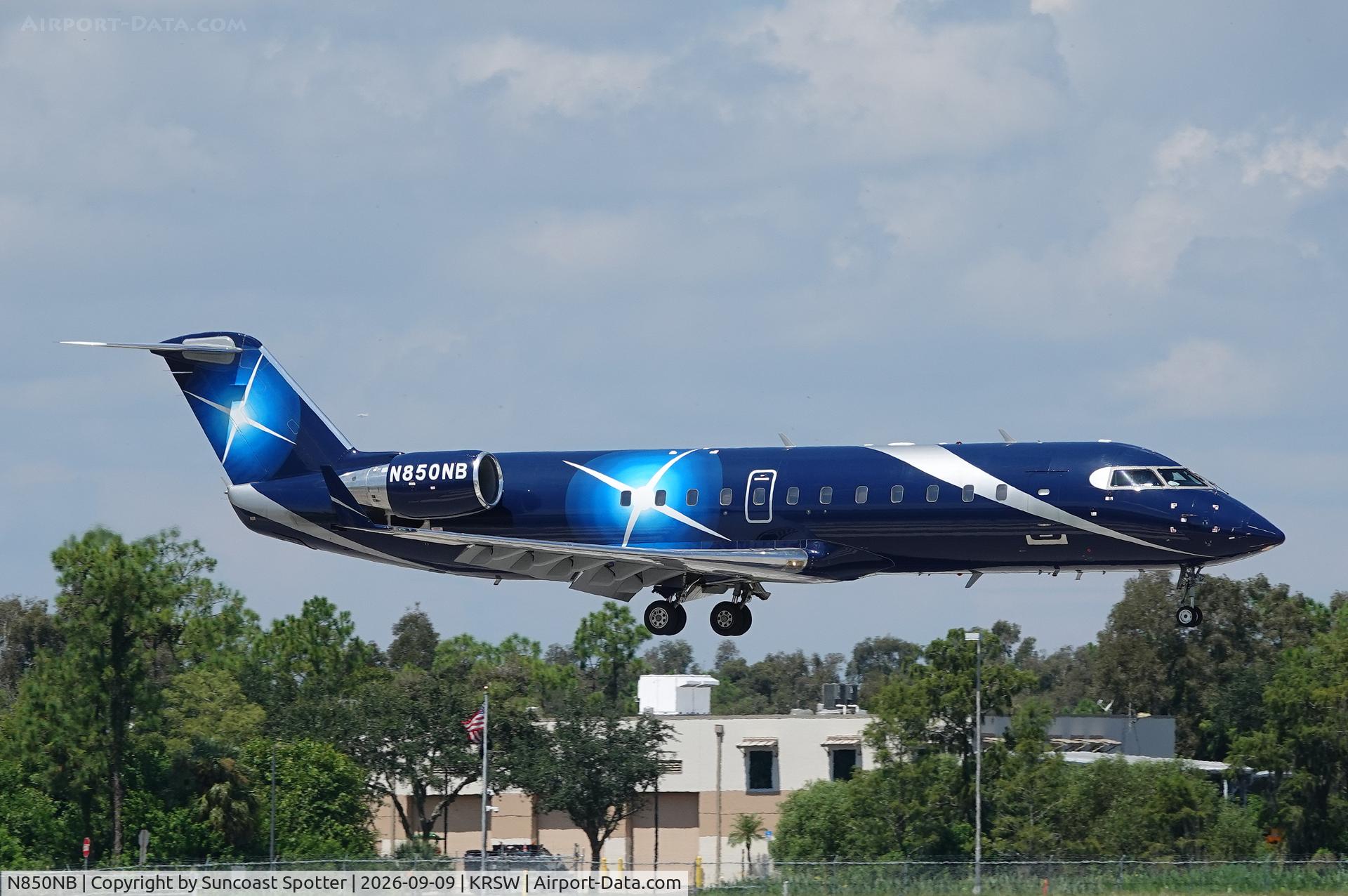 Aircraft N850NB, 1997 Bombardier CL-600-2B19, c/n 7211, CRJ 850NB arrives at Southwest Florida International Airport following flight from Miami-Opa Locka Airport, at KRSW, photo by Suncoast Spotter