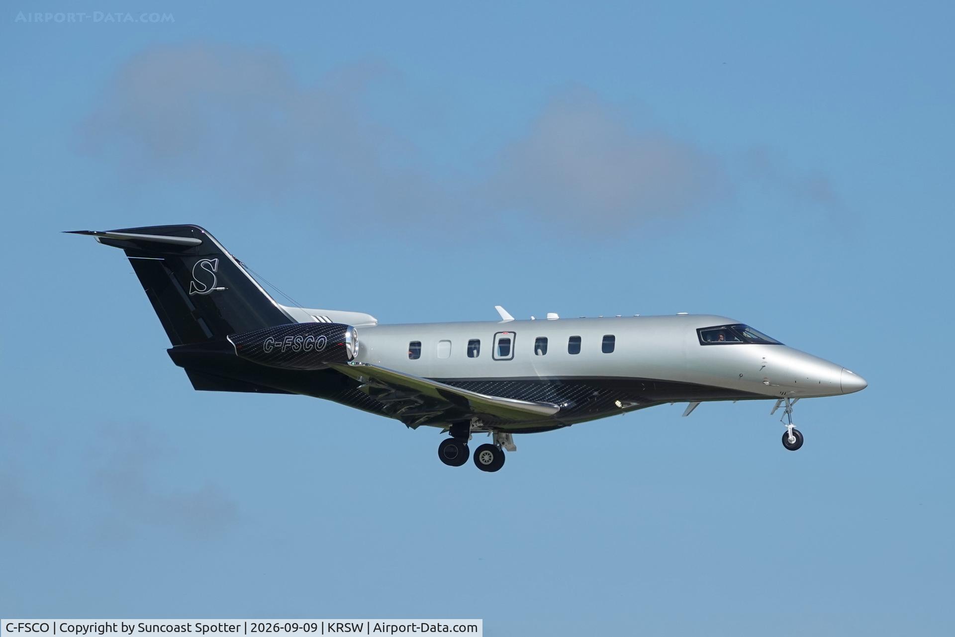 Aircraft C-FSCO, 2026 Pilatus PC-24, c/n 616, Pilatus C-FSCO arrives at Southwest Florida International Airport following flight from Greenville-Spartanburg International Airport, at KRSW, photo by Suncoast Spotter