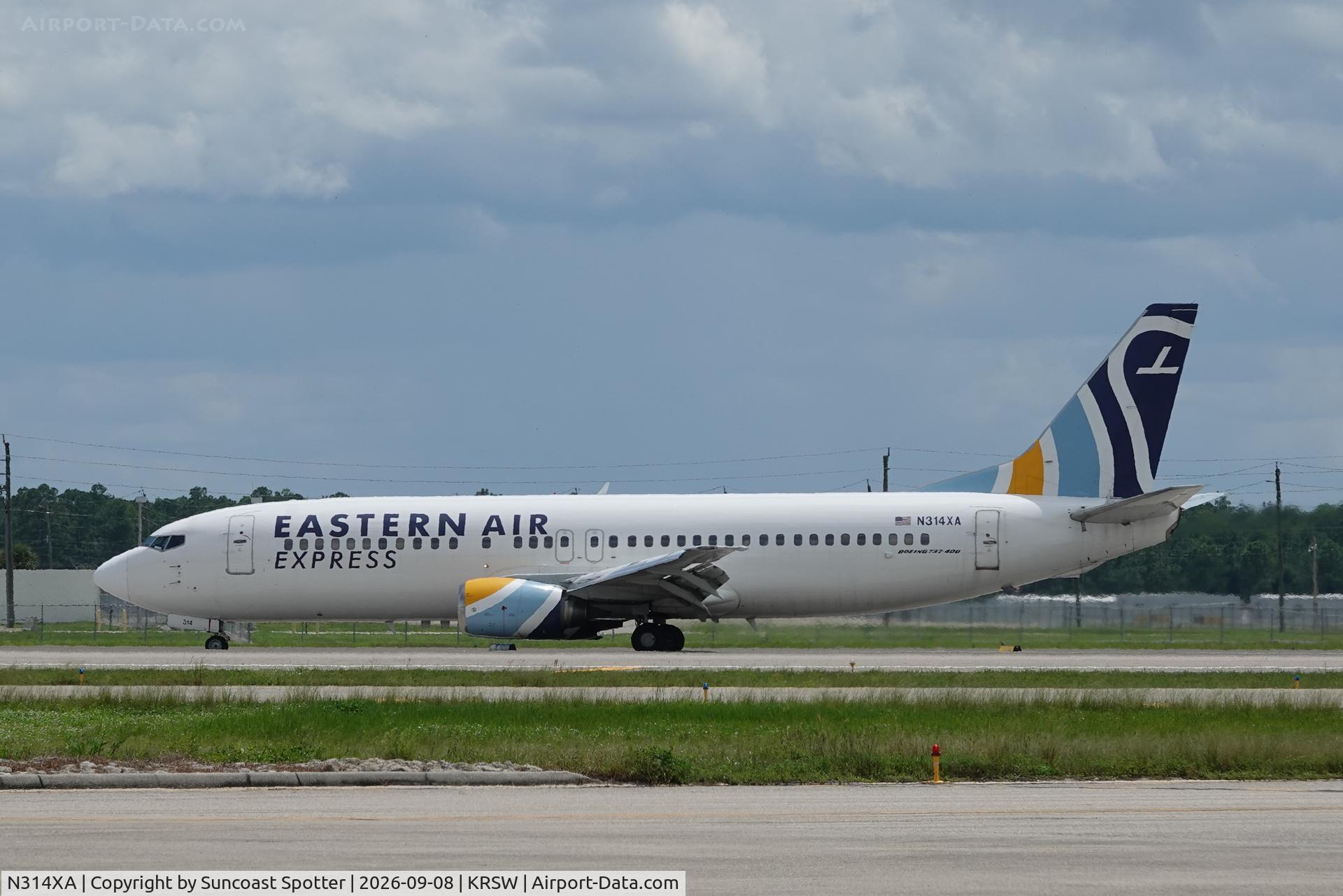 Aircraft N314XA, 1991 Boeing 737-484, c/n 25314 l/n 2124, Eastern Air Express 9813 arrives at Southwest Florida International Airport following flight from Jose Marti International Airport, at KRSW, photo by Suncoast Spotter