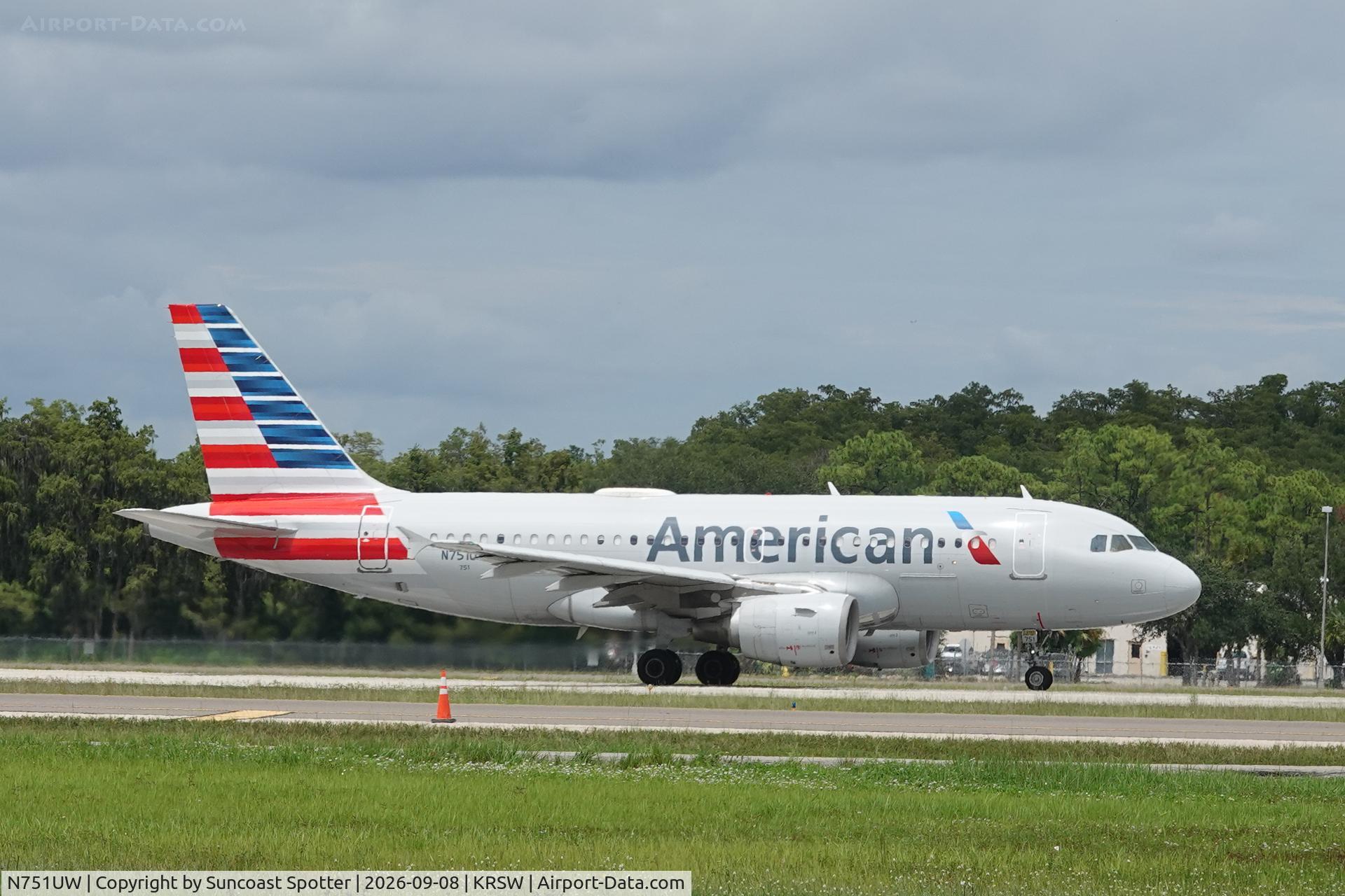 Aircraft N751UW, 2000 Airbus A319-112, c/n 1317, American 2365 departs Southwest Florida International Airport enroute to Philadelphia International Airport, at KRSW, photo by Suncoast Spotter