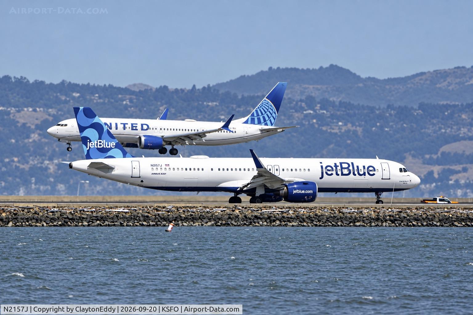 Aircraft N2157J, 2023 Airbus S A S A321-271NX NEO, c/n 11397, SFO 2026, at KSFO, photo by ClaytonEddy