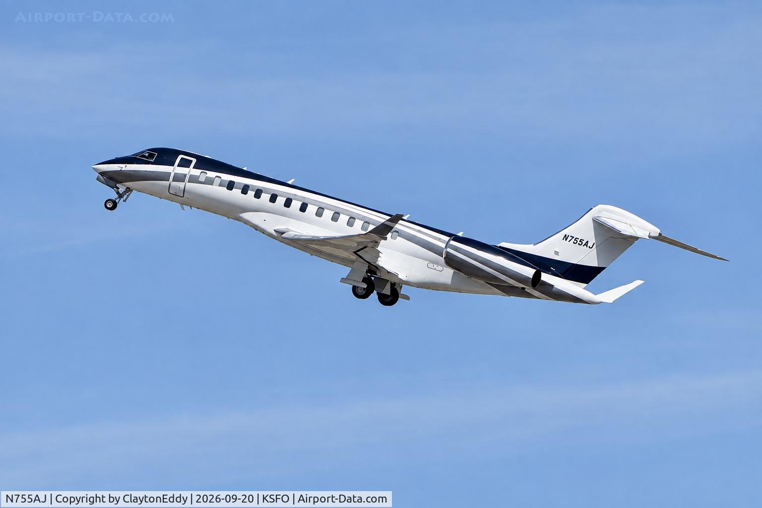 Aircraft N755AJ, 2022 Bombardier BD-700-2A12, c/n 70114, SFO 2026, at KSFO, photo by ClaytonEddy