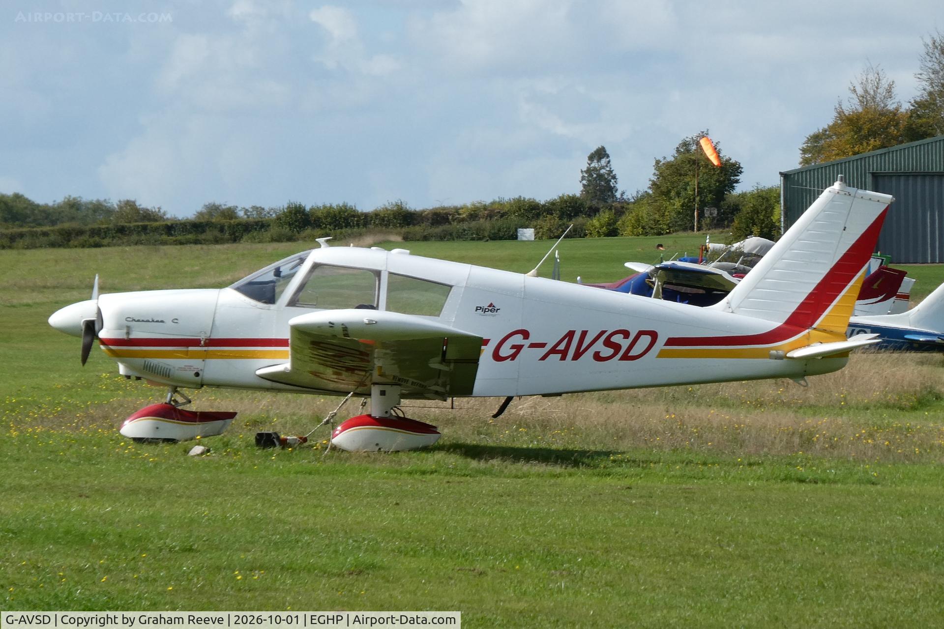 Aircraft G-AVSD, 1967 Piper PA-28-180 Cherokee, c/n 28-4195, Parked at Popham., at EGHP, photo by Graham Reeve