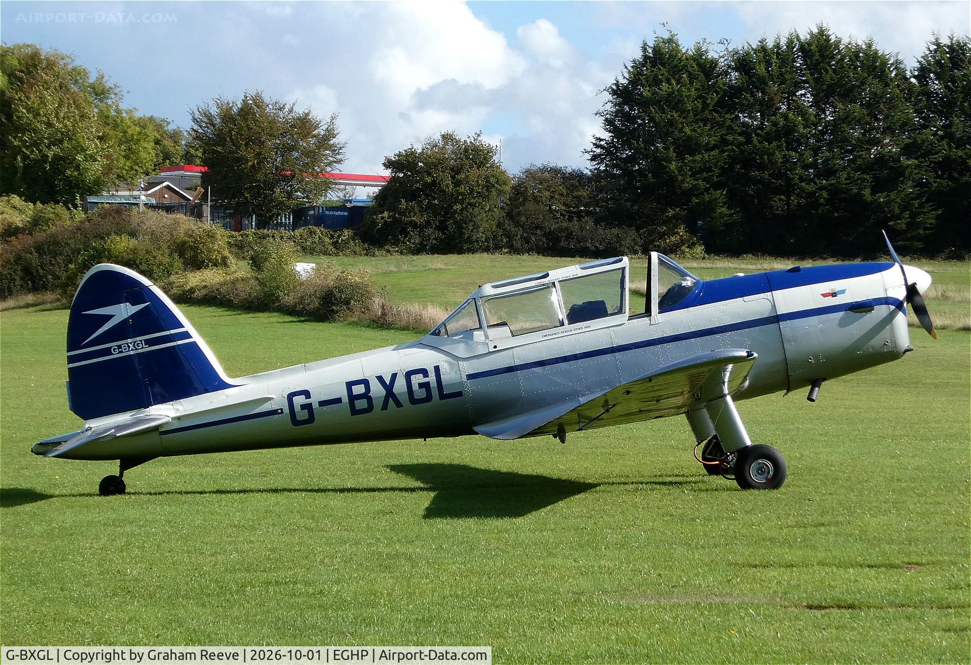 Aircraft G-BXGL, 1953 De Havilland DHC-1 Chipmunk T.10, c/n C1/0924, Parked at Popham., at EGHP, photo by Graham Reeve