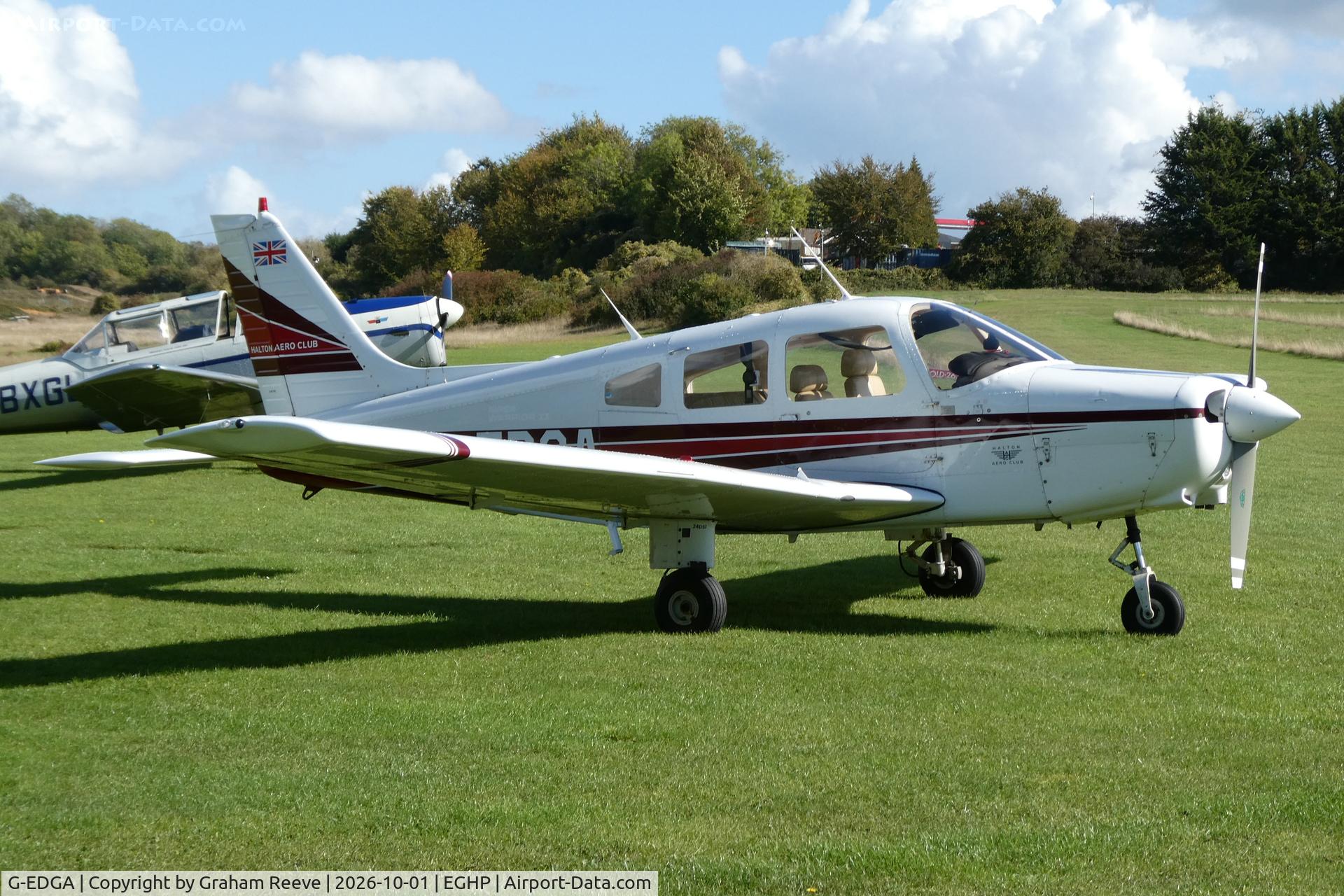 Aircraft G-EDGA, 1985 Piper PA-28-161 Cherokee Warrior II, c/n 28-8516024, Parked at Popham., at EGHP, photo by Graham Reeve