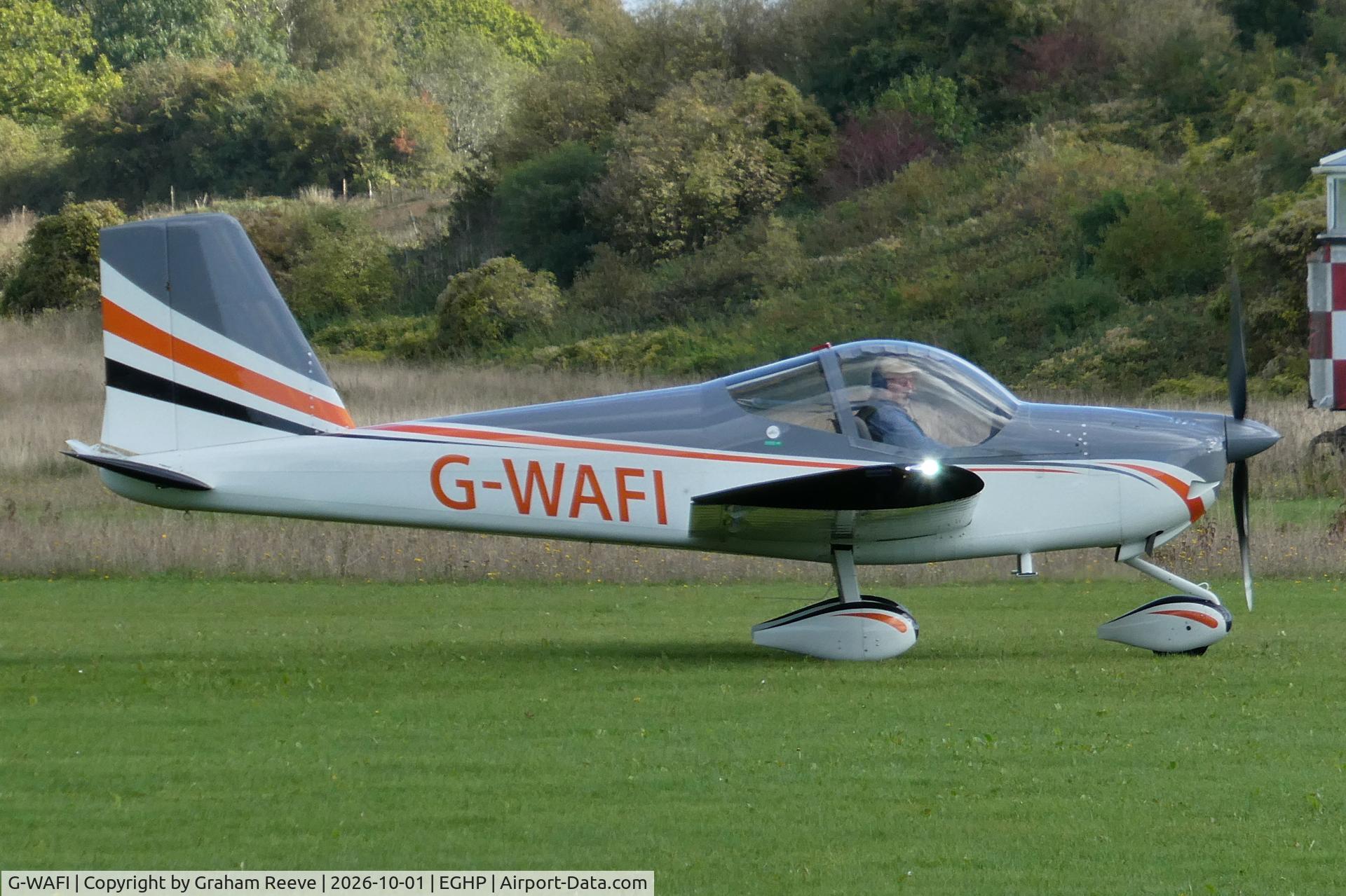 Aircraft G-WAFI, 2018 Vans RV-12, c/n LAA 363-15450, Departing from Popham., at EGHP, photo by Graham Reeve