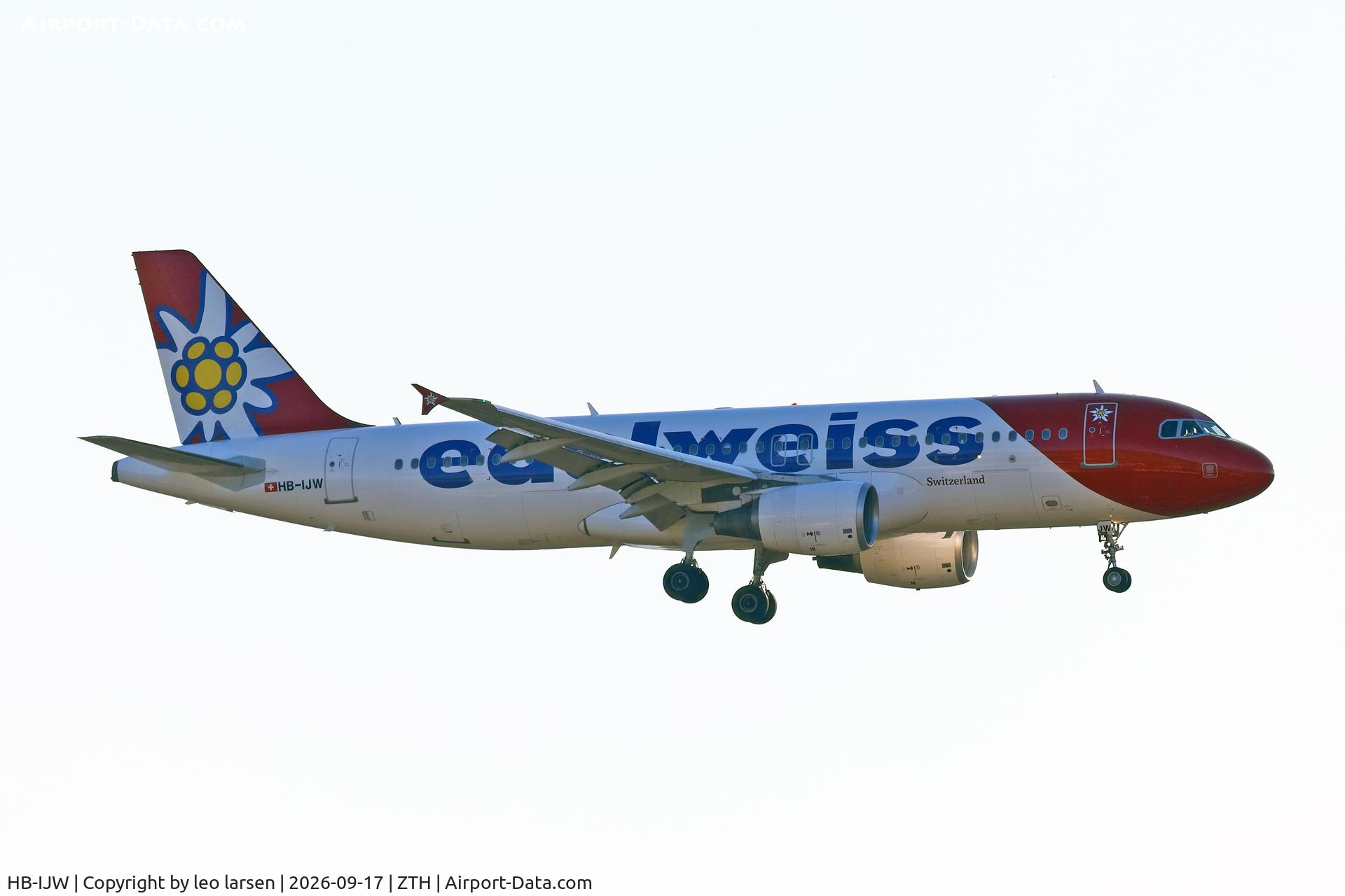 Aircraft HB-IJW, 2003 Airbus A320-214, c/n 2134, Zakynthos 17.9.2026, at ZTH, photo by leo larsen