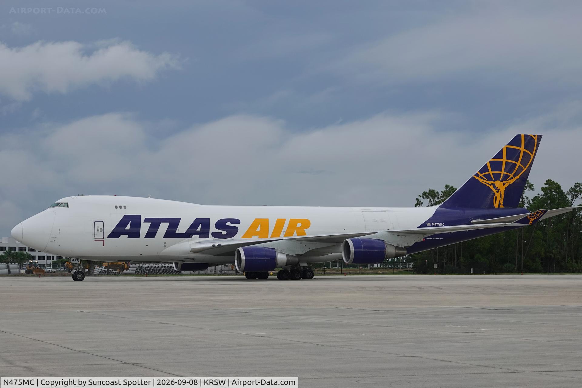 Aircraft N475MC, 1998 Boeing 747-47UF, c/n 29252 l/n 1165, Giant 8373 sits on the north ramp at Southwest Florida International Airport following a weather diversion from Miami International Airport, at KRSW, photo by Suncoast Spotter