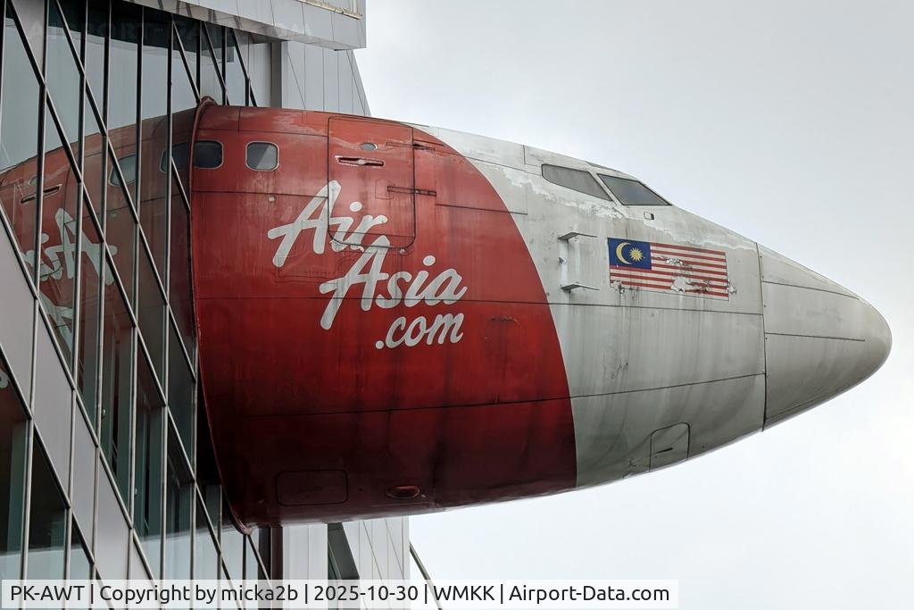 Aircraft PK-AWT, 1985 Boeing 737-347, c/n 23345 l/n 1170, Preserved at KidZania entrance, at WMKK, photo by micka2b