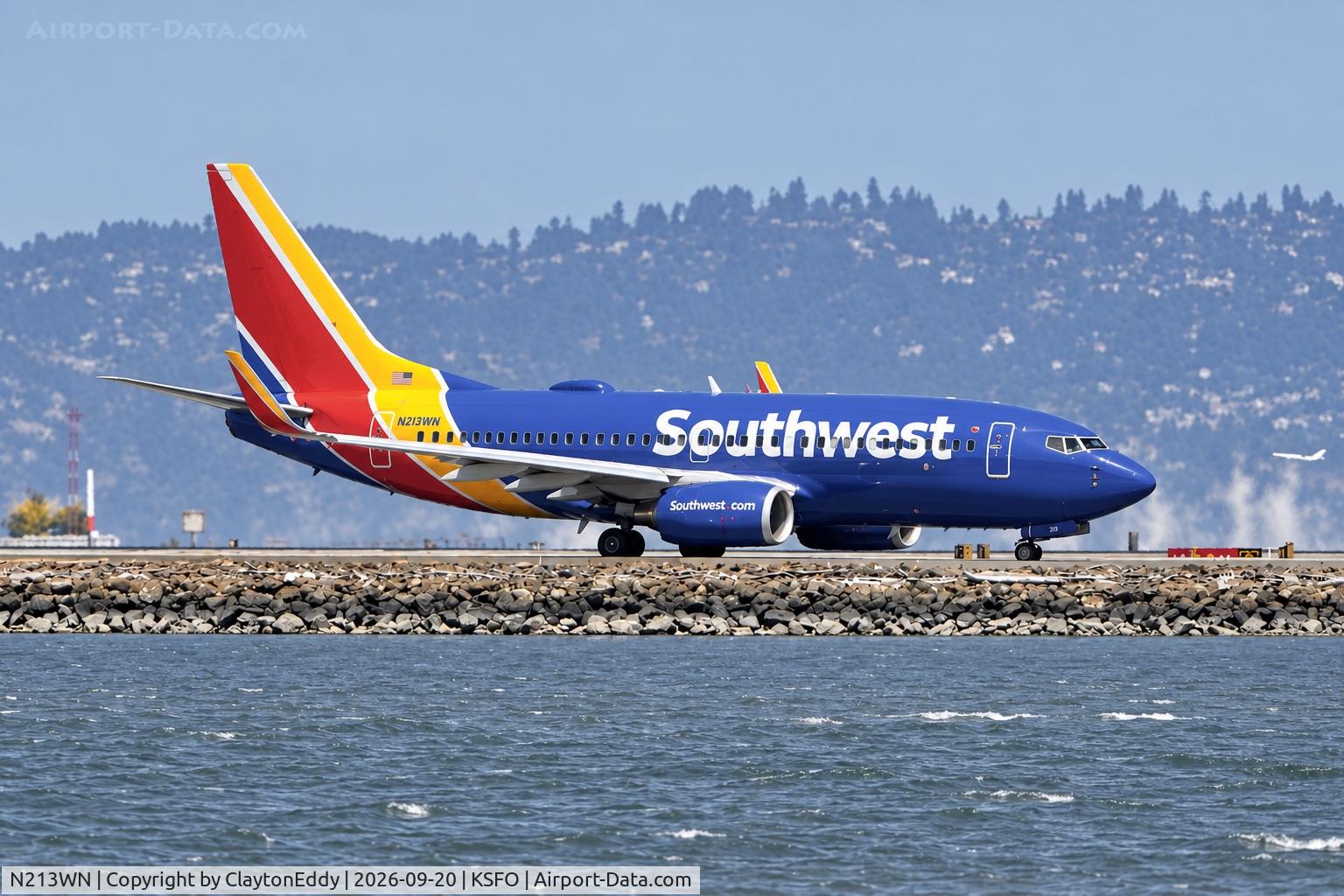 Aircraft N213WN, 2005 Boeing 737-7H4, c/n 34217, SFO 2026, at KSFO, photo by ClaytonEddy