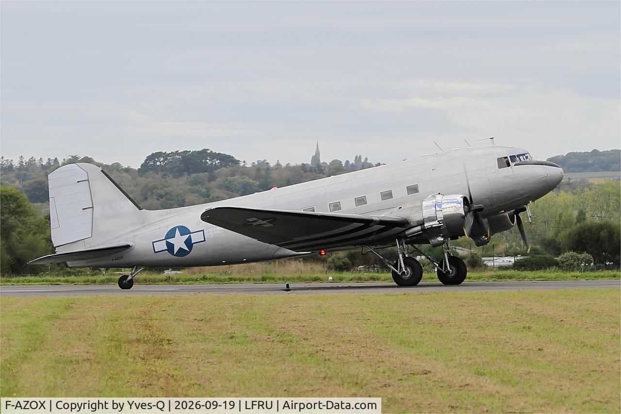 Aircraft F-AZOX, 1945 Douglas DC-3C-S1C3G (C-47B-35-DK), c/n 16604 l/n 33352, Douglas DC-3C-S1C3G, Taxiing rwy 22, Morlaix-Ploujean airport (LFRU-MXN), at LFRU, photo by Yves-Q