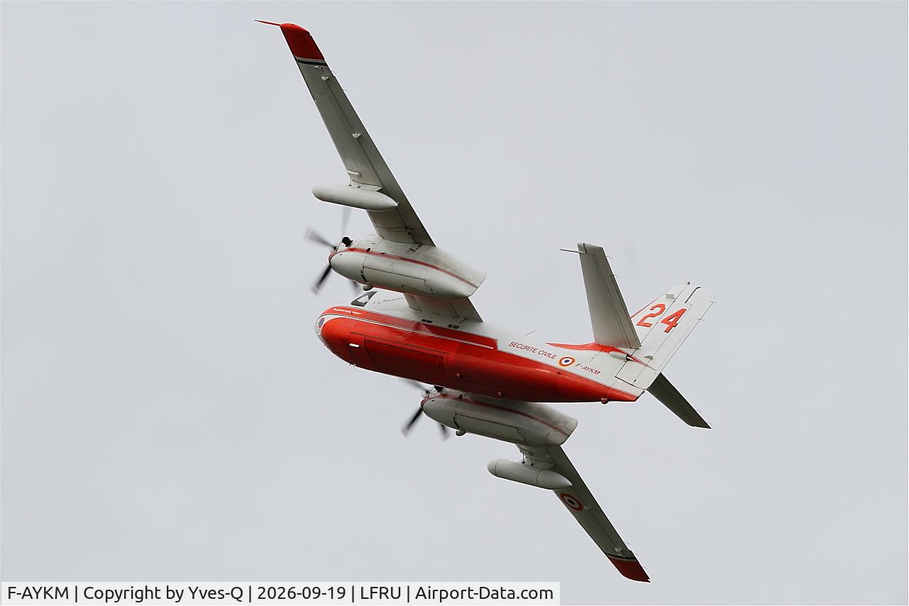 Aircraft F-AYKM, Grumman Conair S-2T Turbo Firecat, c/n 461/021, Grumman Conair S-2T Turbo Fireca, On display, Morlaix-Ploujean airport (LFRU-MXN), at LFRU, photo by Yves-Q