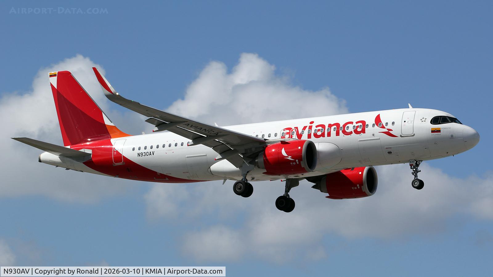 Aircraft N930AV, 2023 Airbus A320-251N, c/n 11685, at mia, at KMIA, photo by Ronald