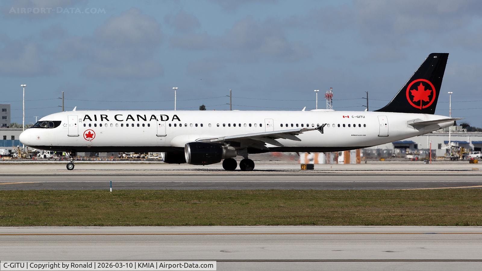 Aircraft C-GITU, 2001 Airbus A321-211, c/n 1602, at mia, at KMIA, photo by Ronald