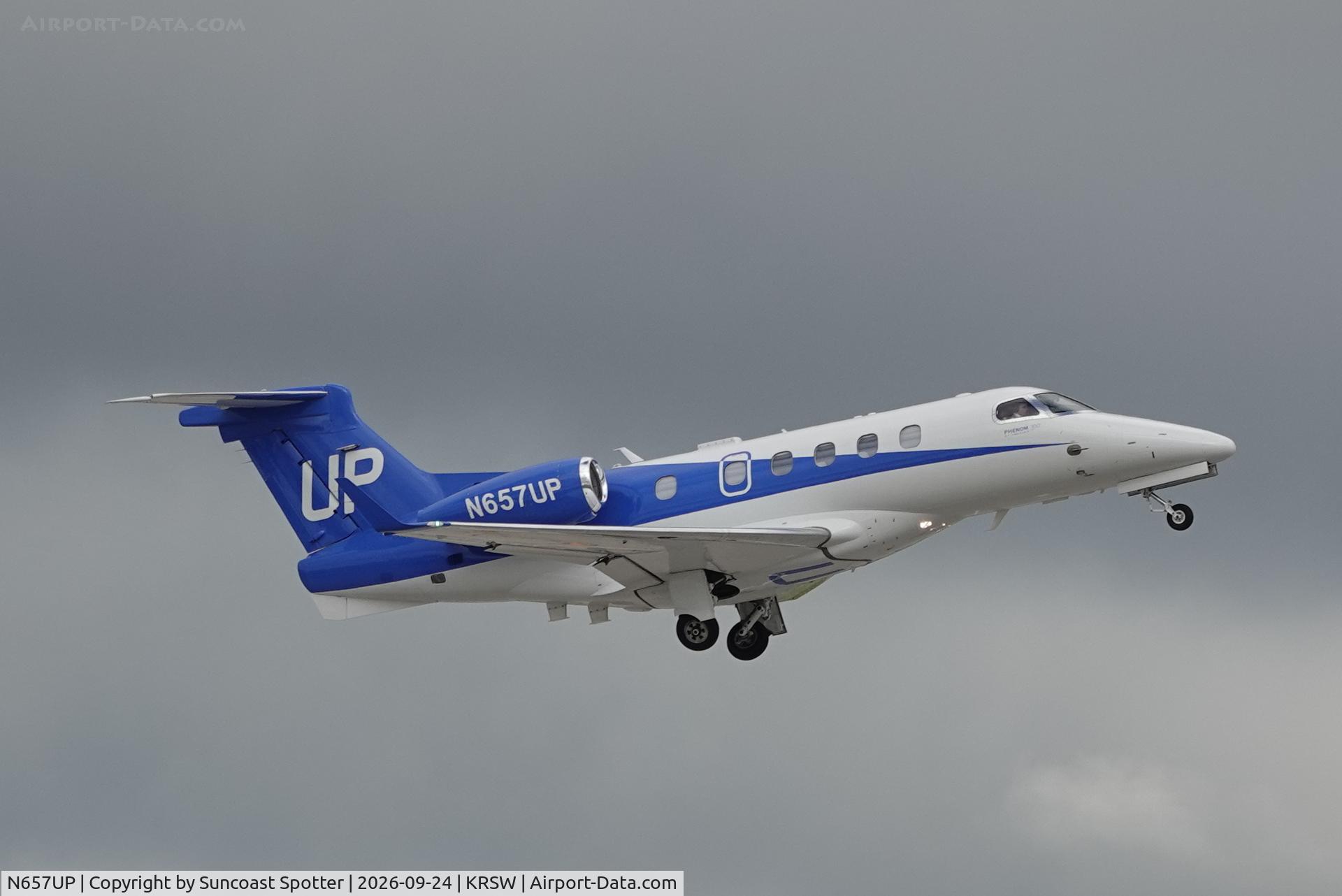 Aircraft N657UP, 2020 Embraer EMB-505 Phenom 300, c/n 50500572, Wheels Up 657 departs Southwest Florida International Airport enroute to Hartsfield-Jackson Atlanta International Airport, at KRSW, photo by Suncoast Spotter