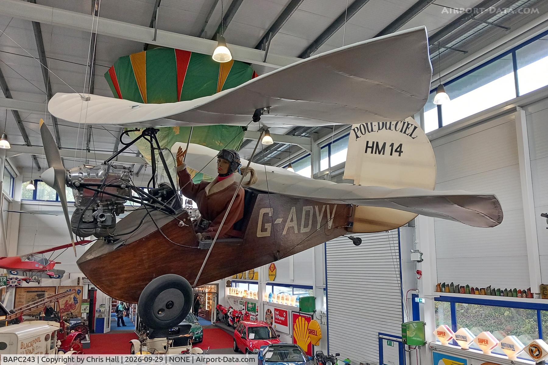 Aircraft BAPC243, 1994 Mignet HM.14 Pou-du-Ciel (replica), c/n BAPC.243, Lakeland Motor Museum, at NONE, photo by Chris Hall