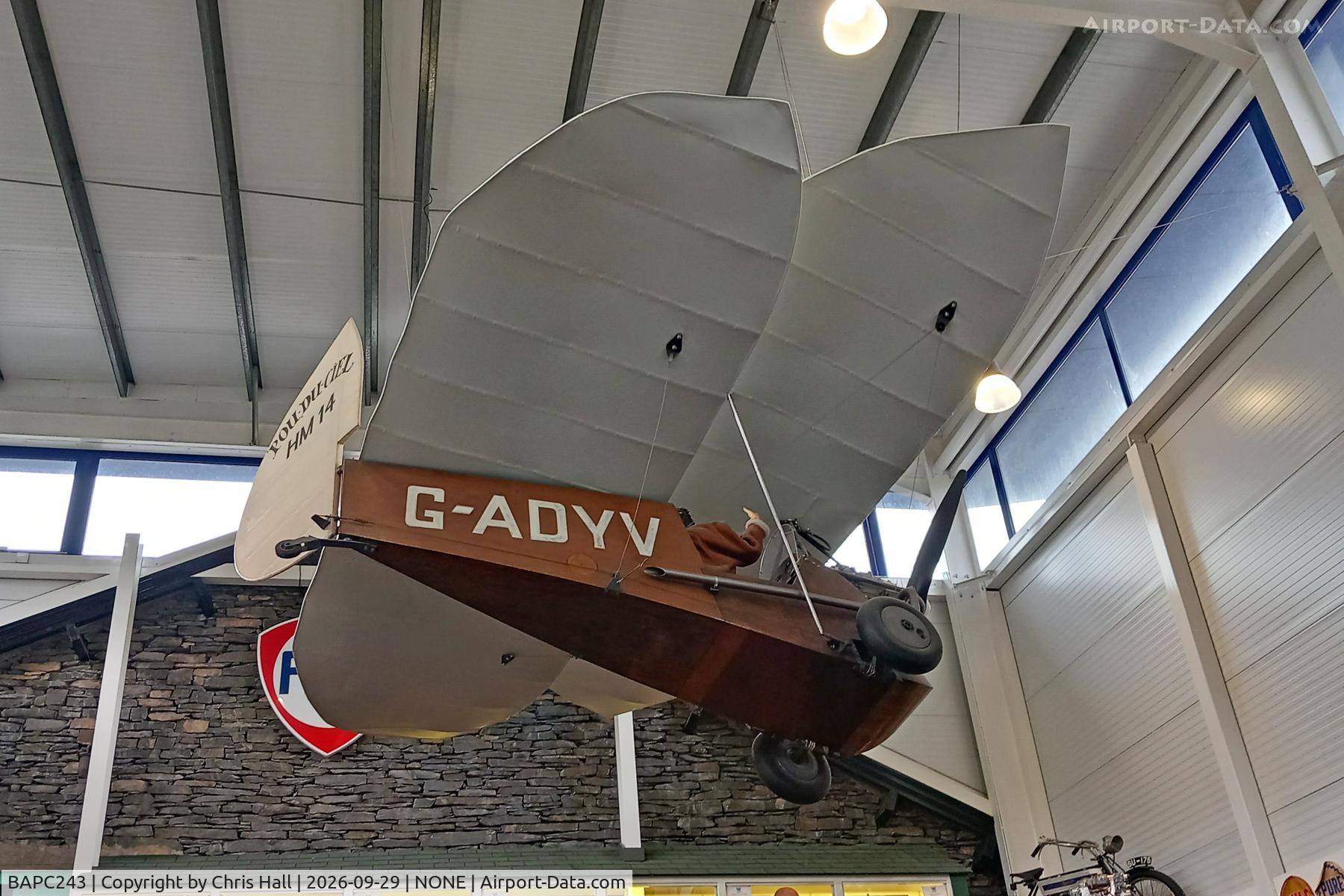 Aircraft BAPC243, 1994 Mignet HM.14 Pou-du-Ciel (replica), c/n BAPC.243, Lakeland Motor Museum, at NONE, photo by Chris Hall