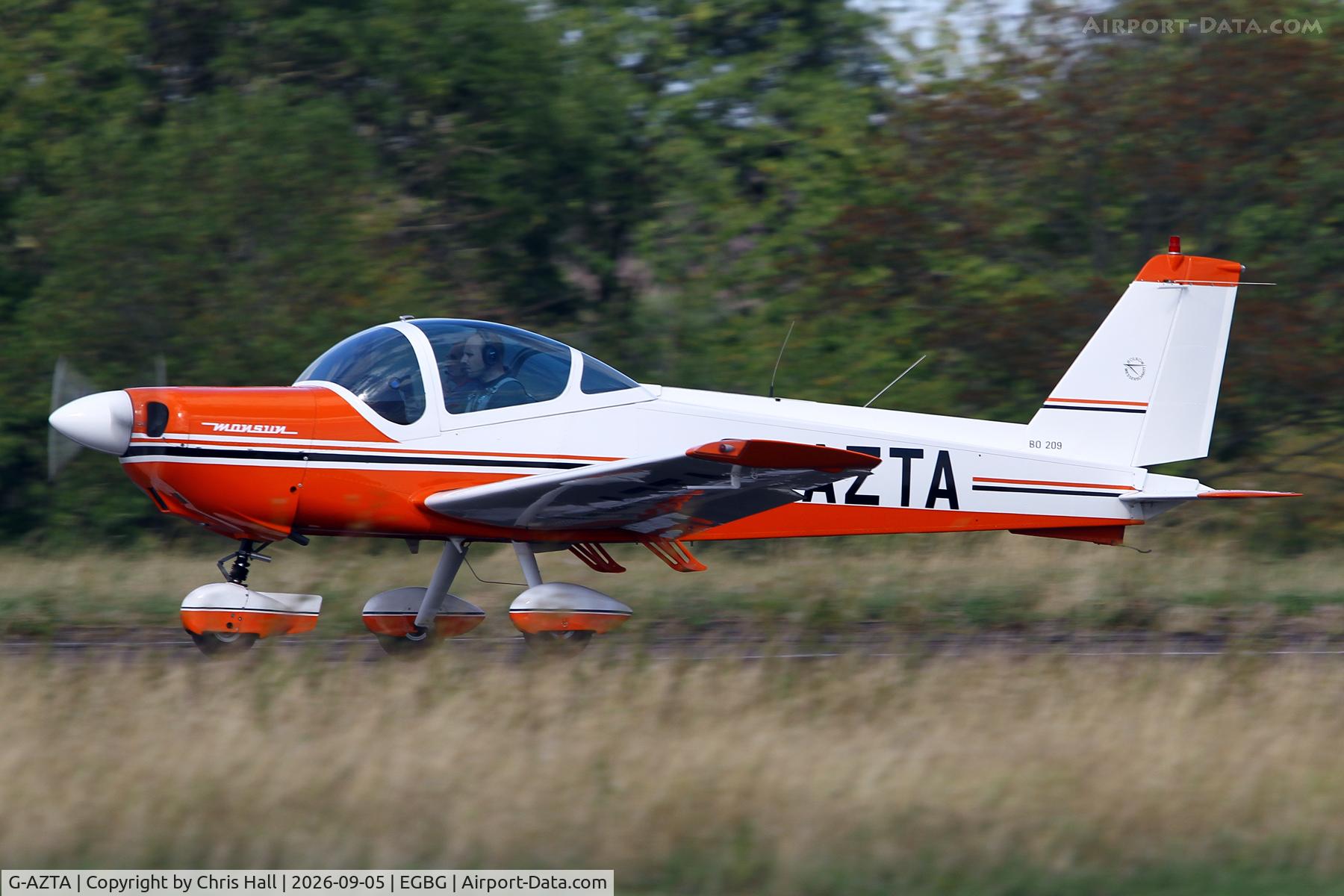 Aircraft G-AZTA, 1972 Bolkow Bo-209 Monsun, c/n 190, LAA 80th Anniversary Rally, at EGBG, photo by Chris Hall