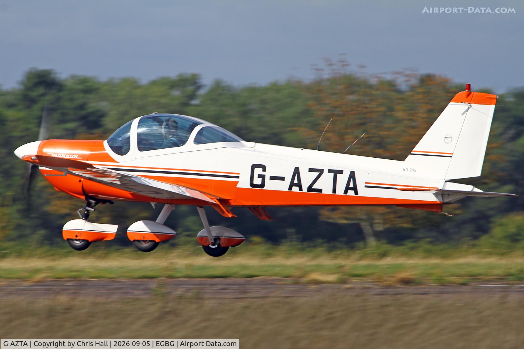 Aircraft G-AZTA, 1972 Bolkow Bo-209 Monsun, c/n 190, LAA 80th Anniversary Rally, at EGBG, photo by Chris Hall