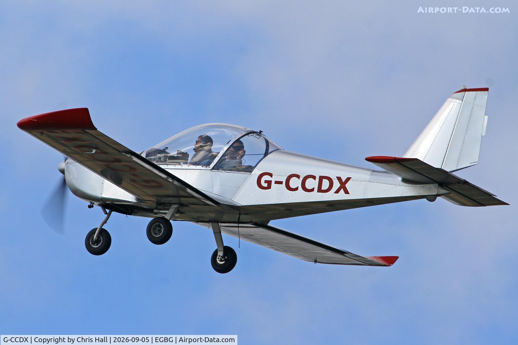 Aircraft G-CCDX, 2003 Aerotechnik EV-97 Eurostar, c/n PFA 315-14013, LAA 80th Anniversary Rally, at EGBG, photo by Chris Hall