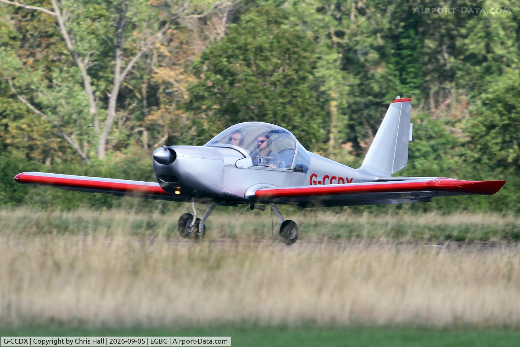 Aircraft G-CCDX, 2003 Aerotechnik EV-97 Eurostar, c/n PFA 315-14013, LAA 80th Anniversary Rally, at EGBG, photo by Chris Hall