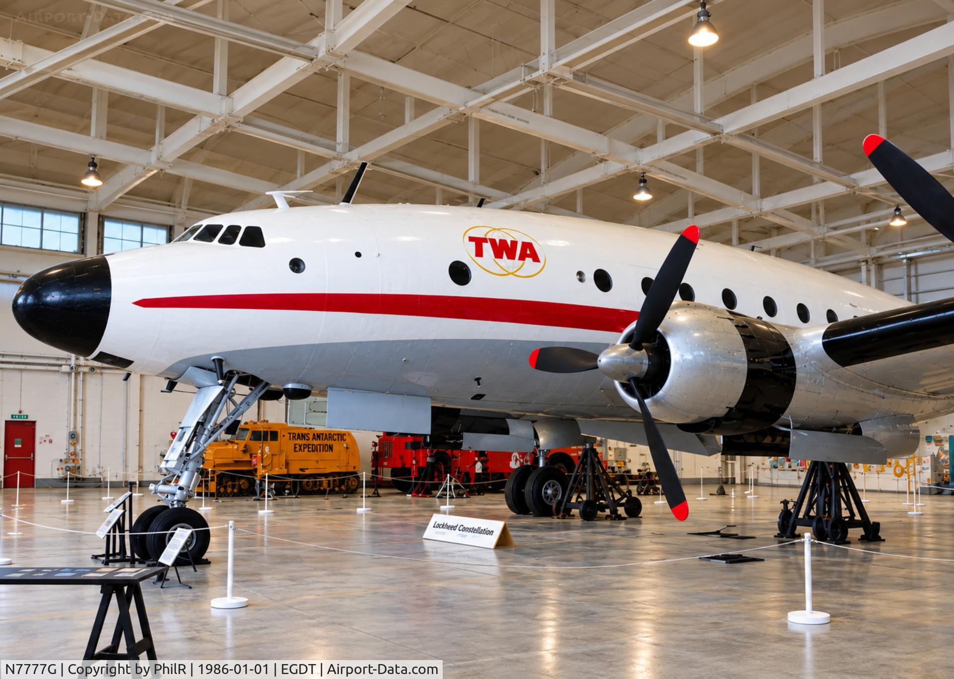 Aircraft N7777G, 1947 Lockheed L-749A Constellation, c/n 2553, N7777G (G-CONI) 1947 L-749A Constellation TWA Wroughton, at EGDT, photo by PhilR