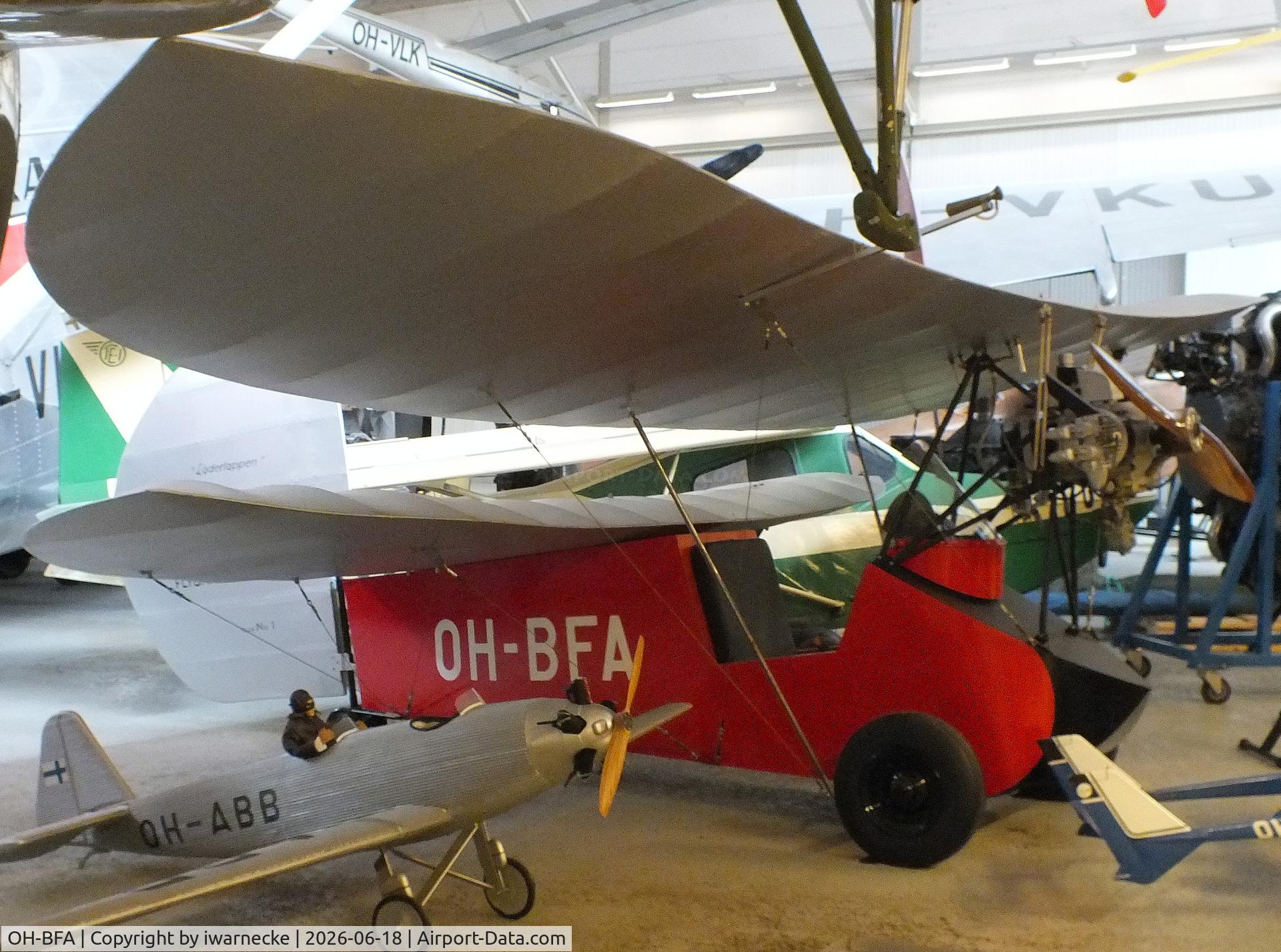Aircraft OH-BFA, Mignet HM-14 Pou-du-Ciel replica, c/n not found_OH-BFA, Mignet HM-14 Pou-du-Ciel replica, built by museum volunteers, at the Suomen Ilmailumuseo (Finnish Aviation Museum), Vantaa, photo by iwarnecke