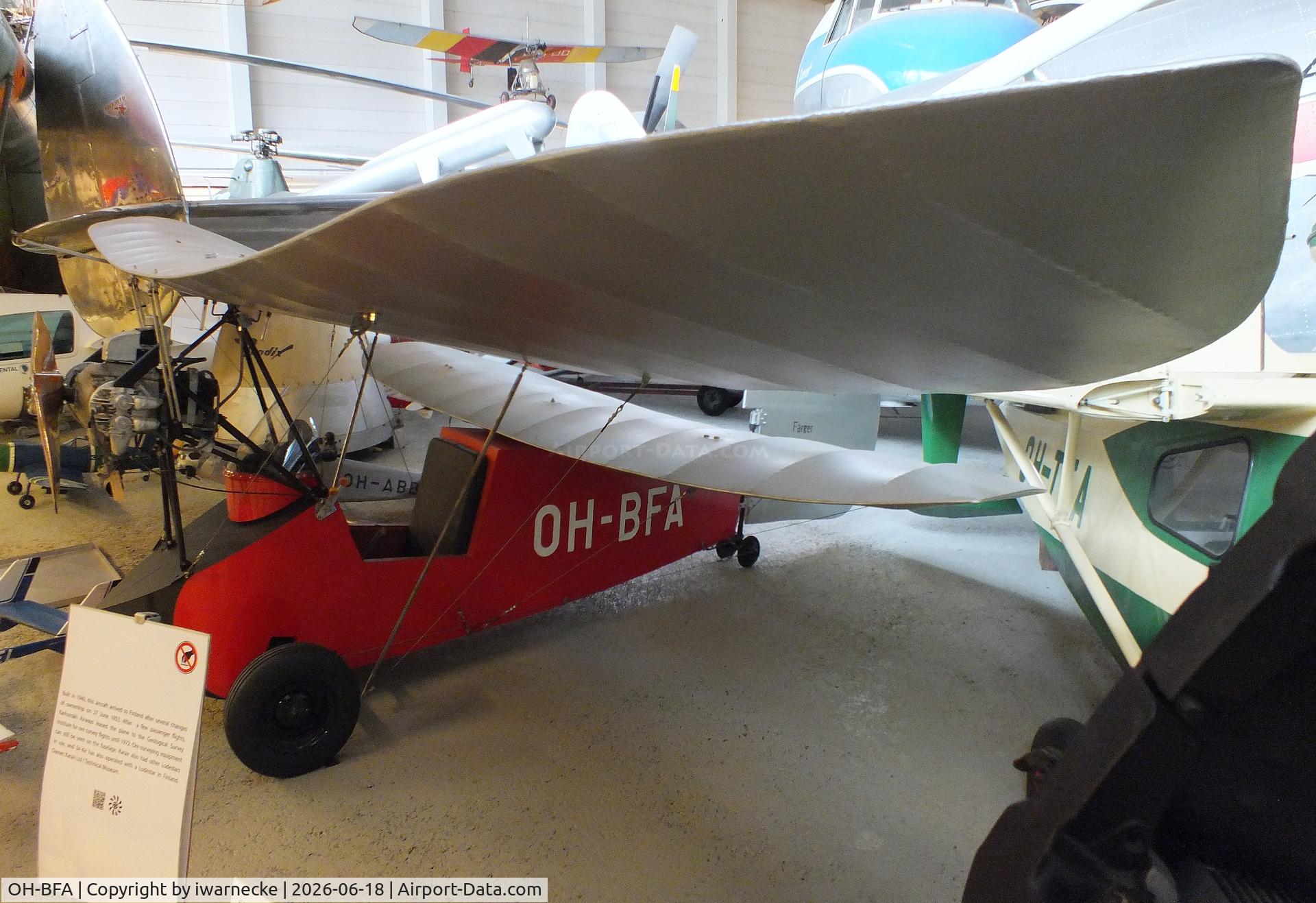 Aircraft OH-BFA, Mignet HM-14 Pou-du-Ciel replica, c/n not found_OH-BFA, Mignet HM-14 Pou-du-Ciel replica, built by museum volunteers, at the Suomen Ilmailumuseo (Finnish Aviation Museum), Vantaa, photo by iwarnecke