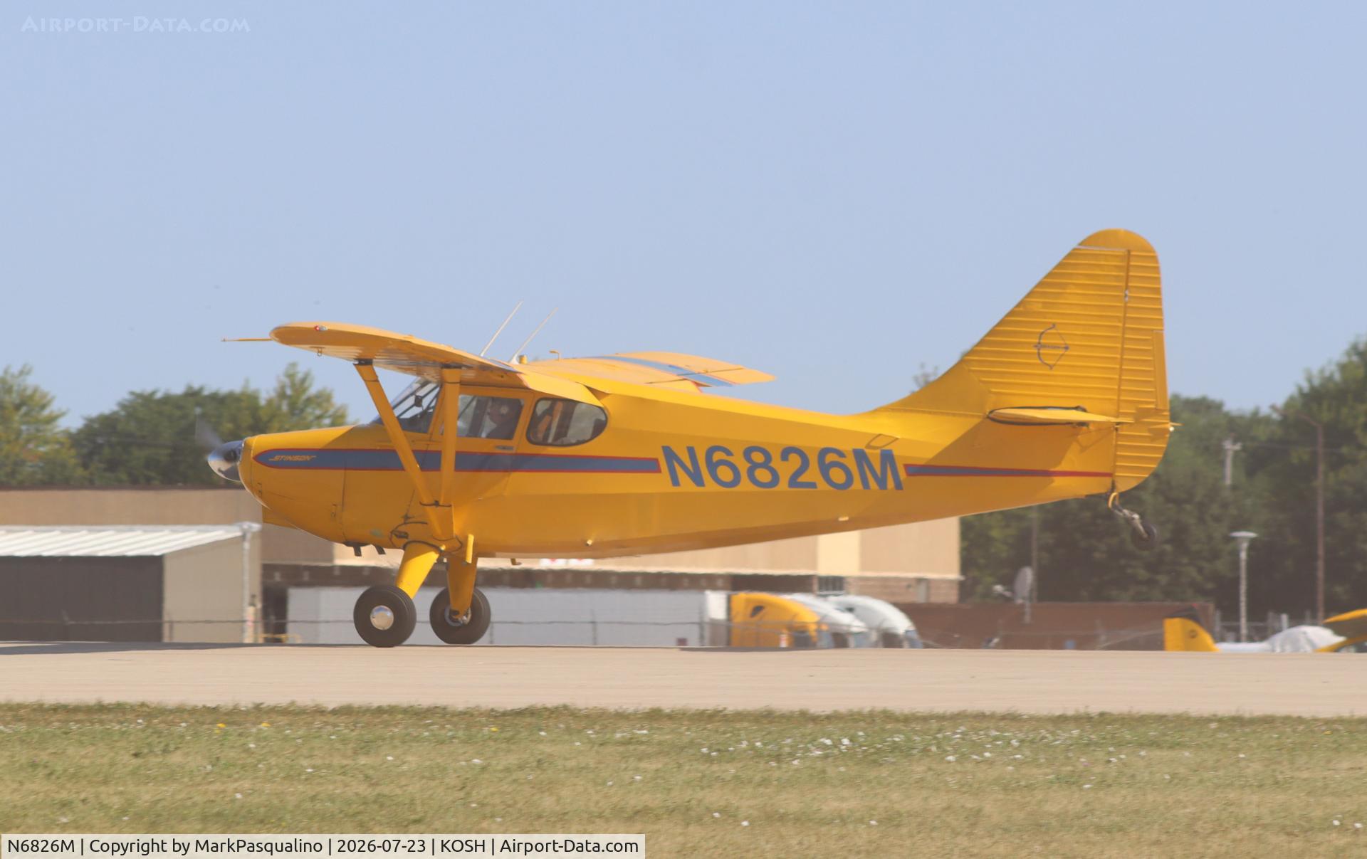 Aircraft N6826M, 1948 Stinson 108-3 Voyager, c/n 108-4826, Stinson 108-3, at KOSH, photo by MarkPasqualino