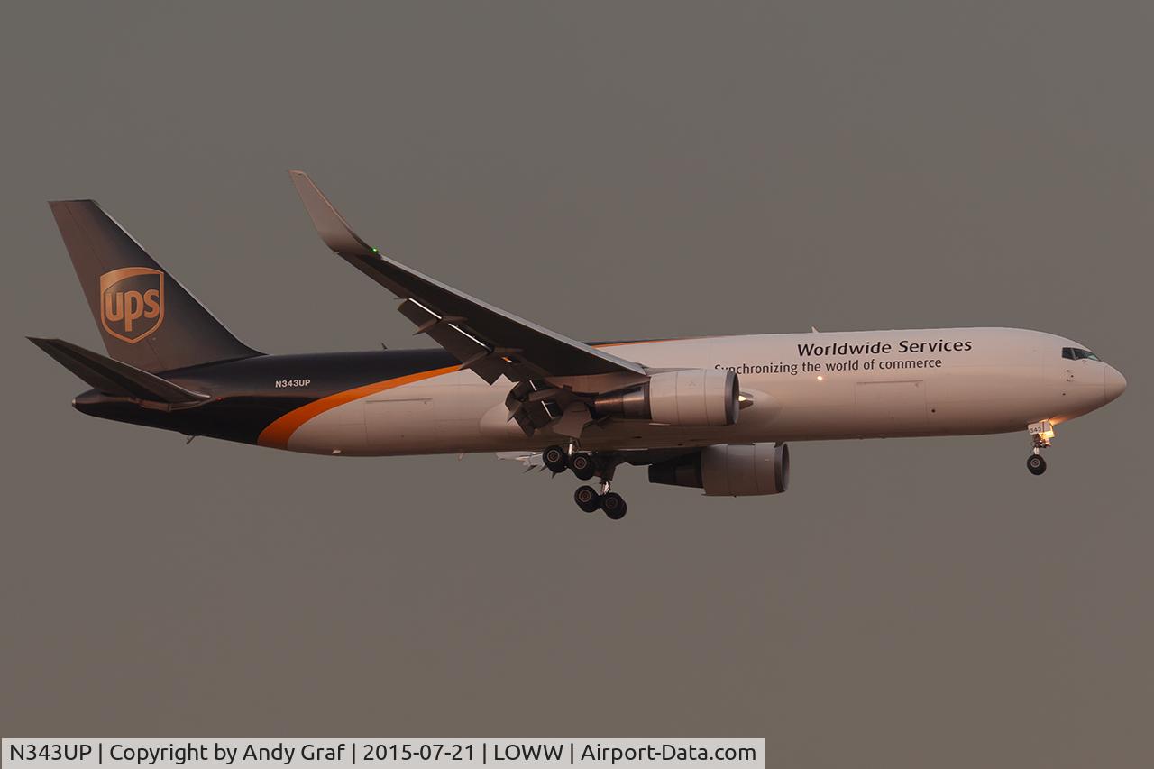 Aircraft N343UP, 2011 Boeing 767-34AF, c/n 37945 l/n 1003, UPS 767-300, at LOWW, photo by Andy Graf