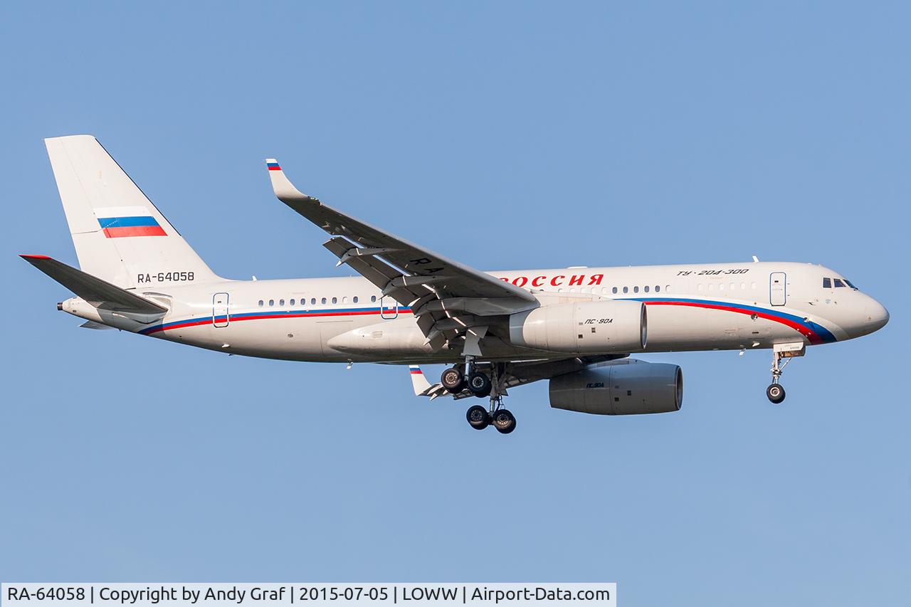 Aircraft RA-64058, Tupolev Tu-204-300, c/n 145074-4164058, Rossija TU204, at LOWW, photo by Andy Graf
