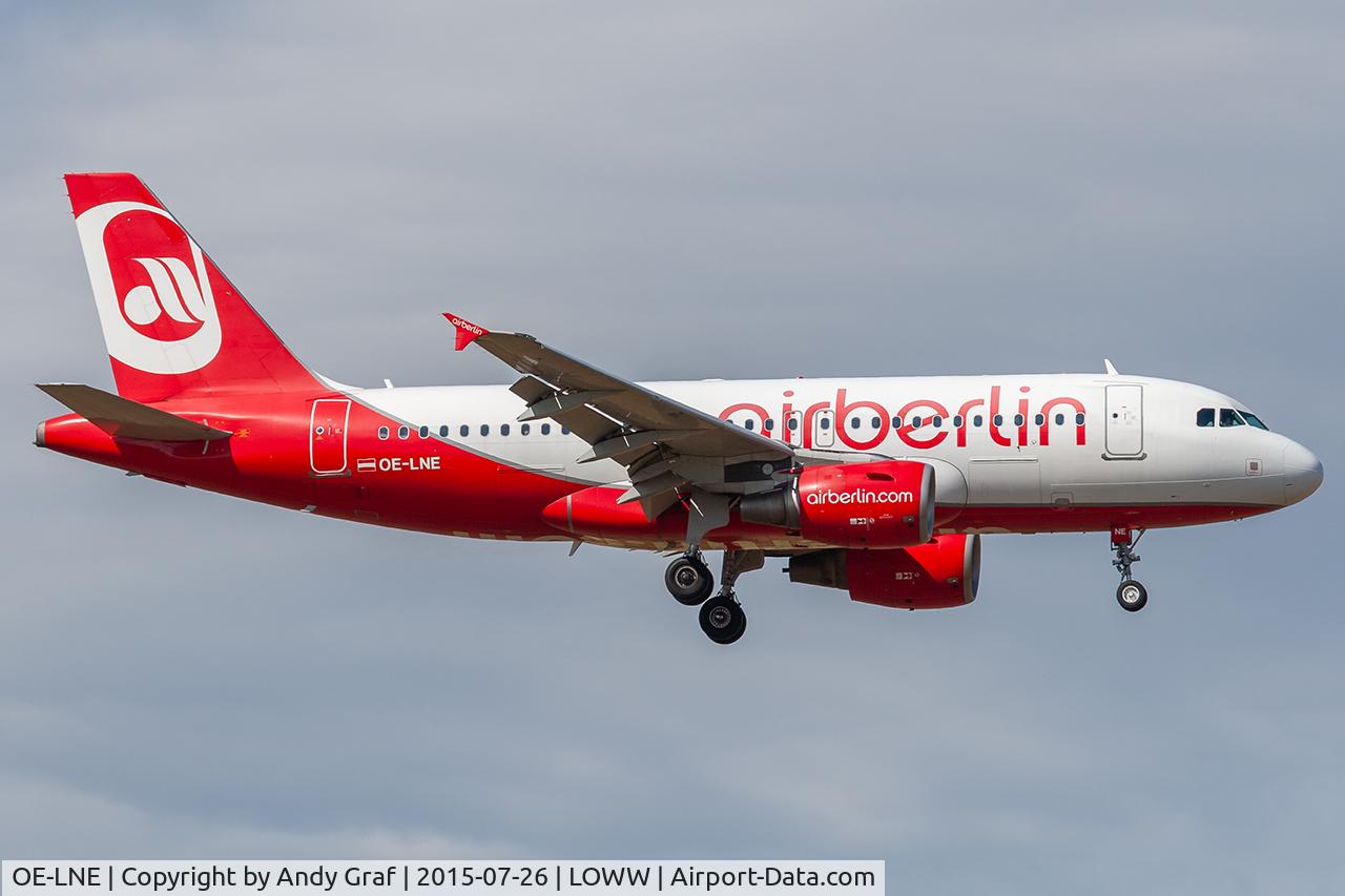 Aircraft OE-LNE, 2008 Airbus A319-112, c/n 3415, Air Berlin A319, at LOWW, photo by Andy Graf
