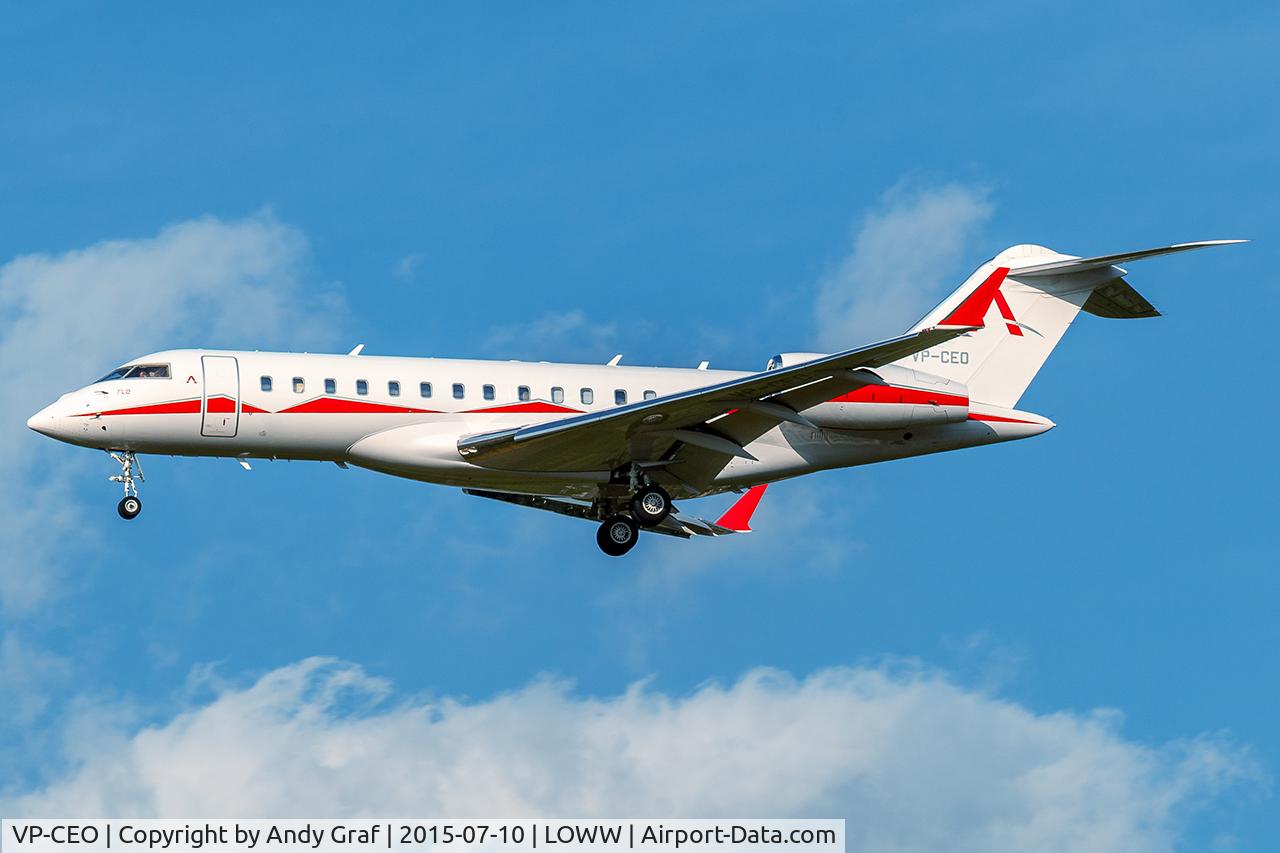 Aircraft VP-CEO, 2011 Bombardier BD-700-1A10 Global Express XRS, c/n 9416, Untitled BD700, at LOWW, photo by Andy Graf