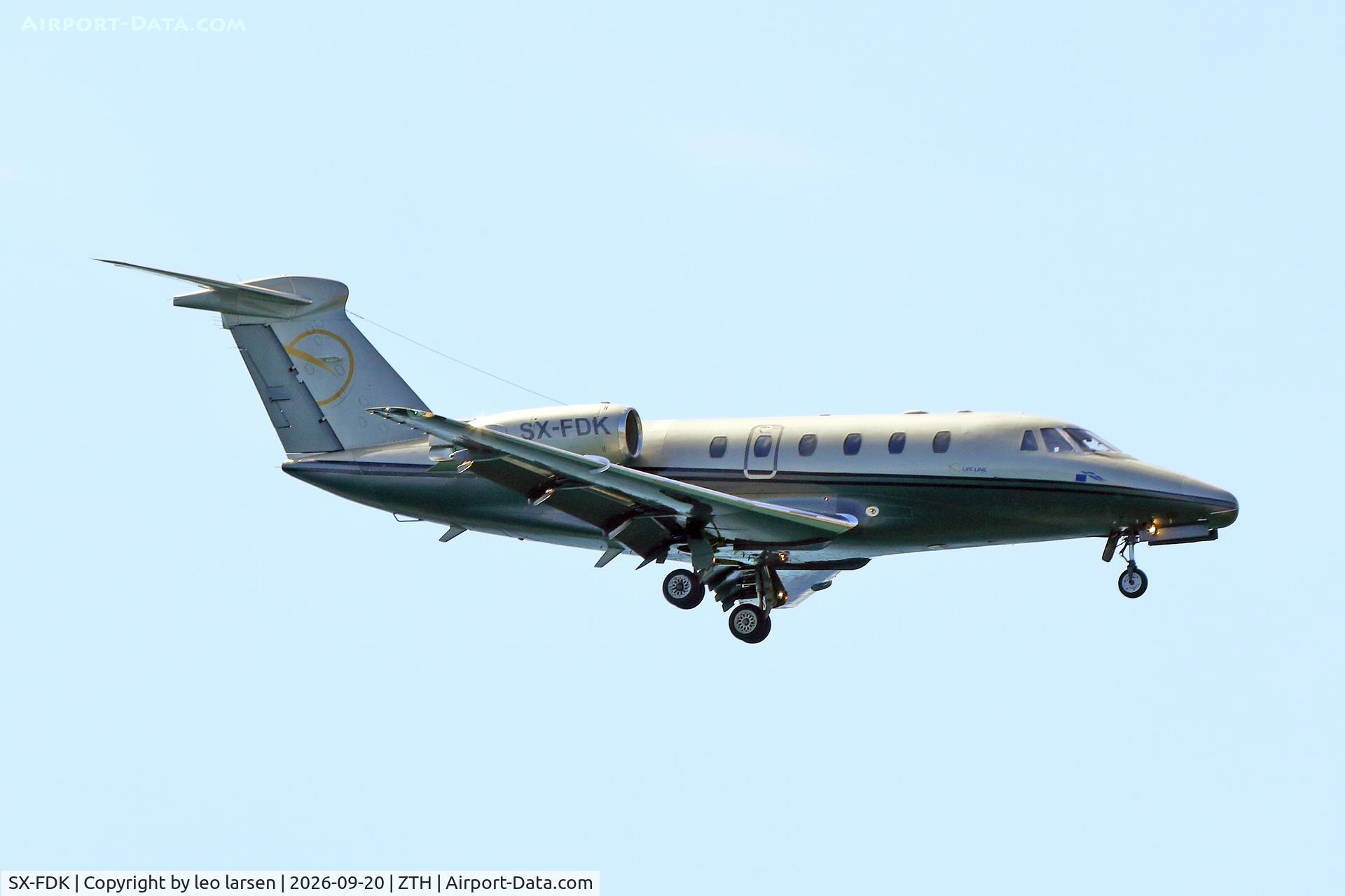 Aircraft SX-FDK, 1990 Cessna 650 Citation III, c/n 650-0192, Zakynthos 20.9.2026, at ZTH, photo by leo larsen