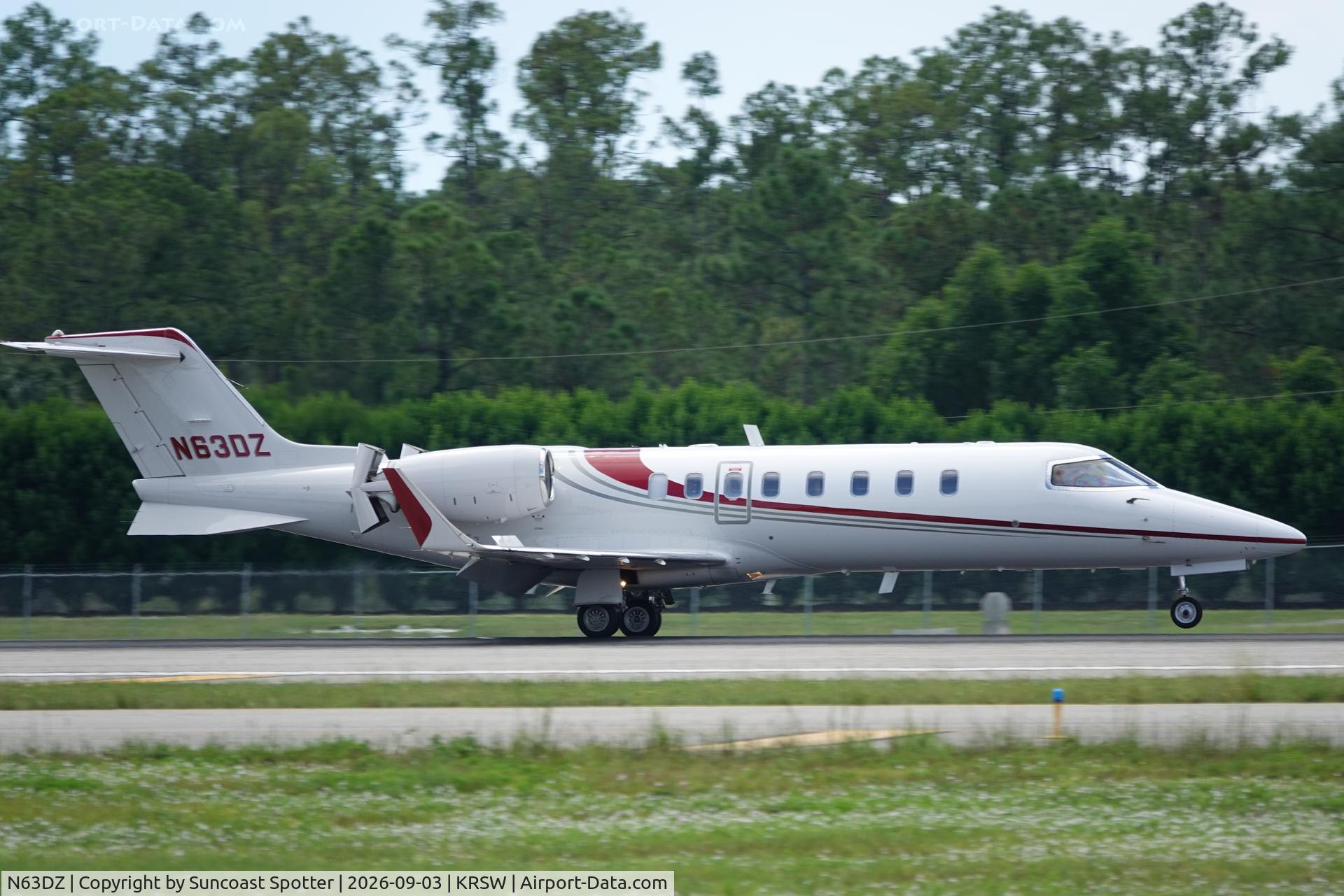 Aircraft N63DZ, Learjet 45, c/n 276, Learjet 63DZ arrives at Southwest Florida International Airport following flight from Coatesville Chester County Area Airport, at KRSW, photo by Suncoast Spotter