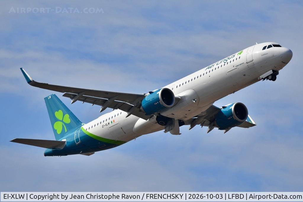 Aircraft EI-XLW, 2025 Airbus A321-253NY, c/n 12463, Bordeaux (BOD) Dublin (DUB) EI505, at LFBD, photo by Jean Christophe Ravon / FRENCHSKY