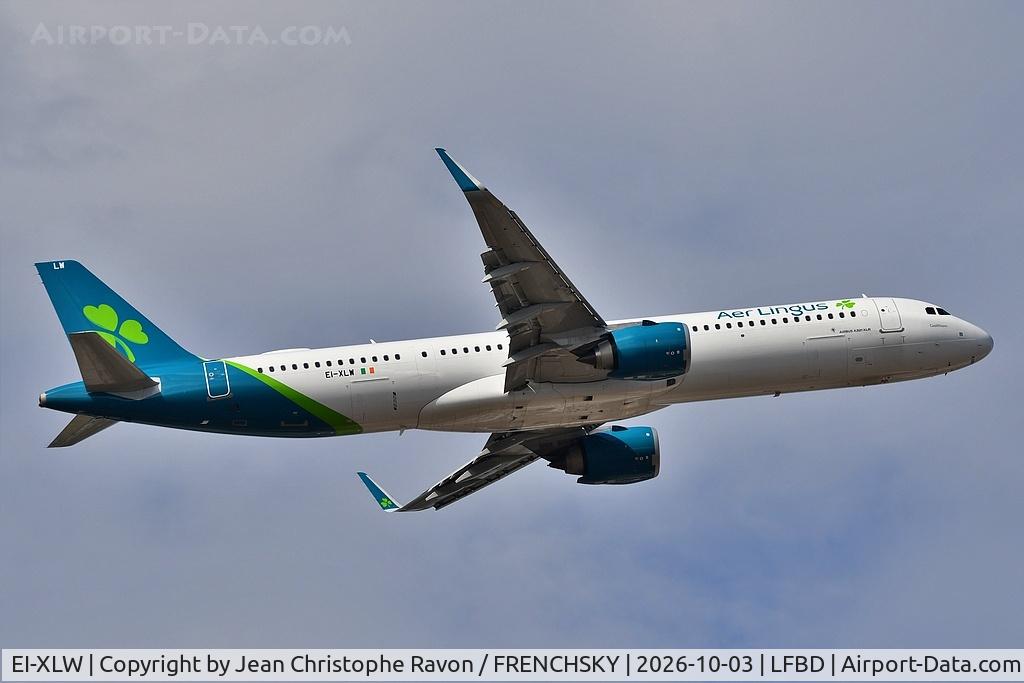 Aircraft EI-XLW, 2025 Airbus A321-253NY, c/n 12463, Bordeaux (BOD) Dublin (DUB) EI505, at LFBD, photo by Jean Christophe Ravon / FRENCHSKY