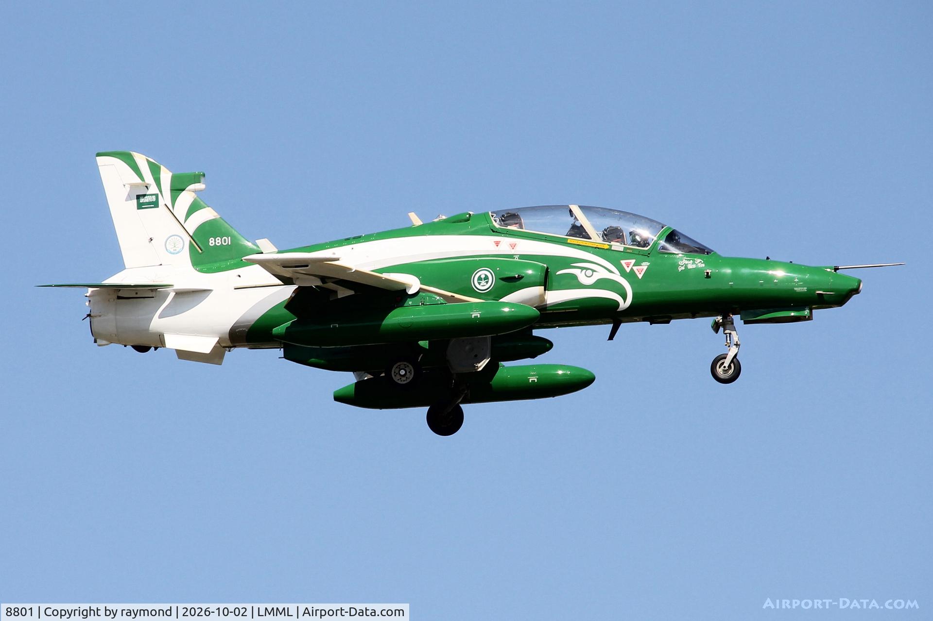 Aircraft 8801, British Aerospace Hawk Mk.165, c/n ST034, Bae Hawk T.165 reg 8801 of RSAF Aerobatic Team approaching RW13 Malta., at LMML, photo by raymond