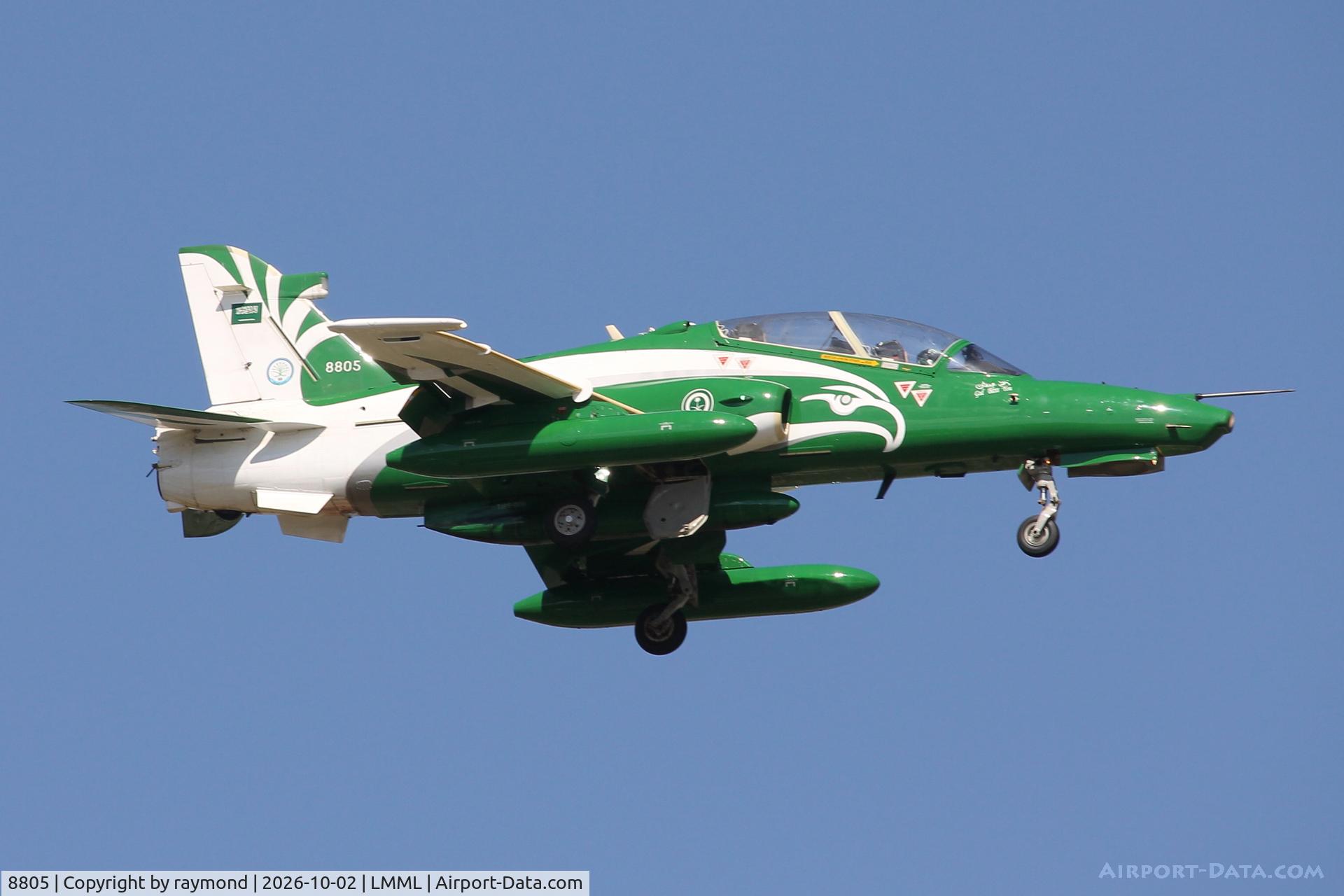 Aircraft 8805, British Aerospace Hawk Mk.165, c/n ST038, RSAF Aerobatic Team Bae Hawk T.165 reg 8805 on approach for RW13 MLA., at LMML, photo by raymond
