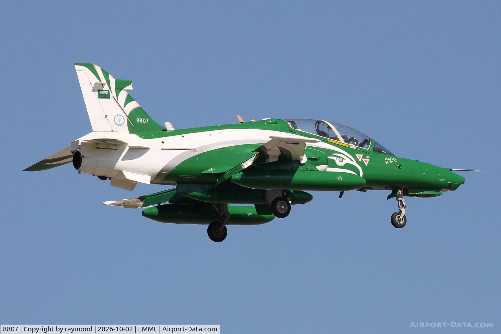 Aircraft 8807, British Aerospace Hawk Mk.165, c/n ST023, Bae Hawk T.165 of RSAF Aerobatic Team reg 8807 on final approach for RW13 landing in Malta., at LMML, photo by raymond