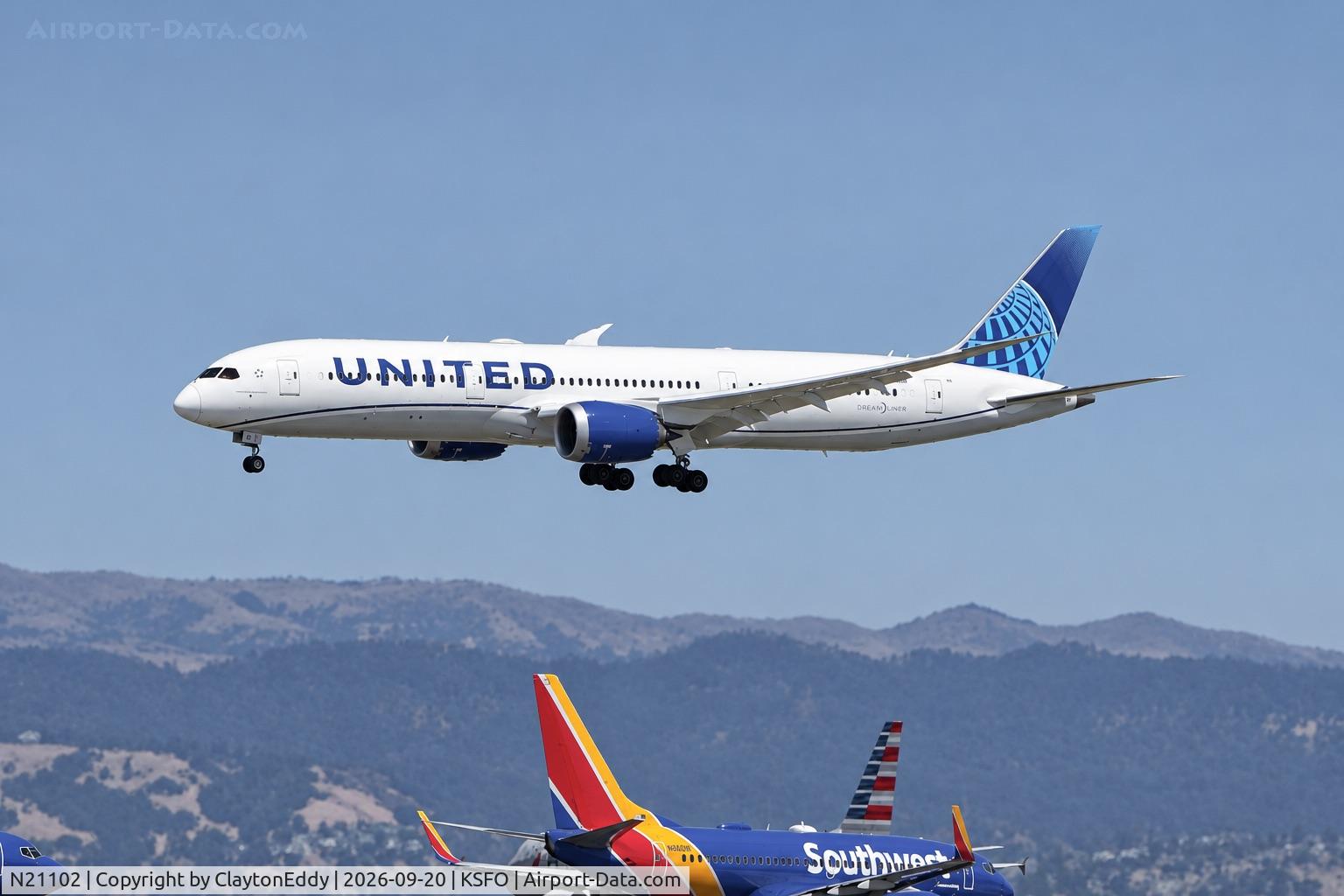 Aircraft N21102, 2026 Boeing 787-9 Dreamliner Dreamliner, c/n 68648 l/n 1275, SFO 2026, at KSFO, photo by ClaytonEddy