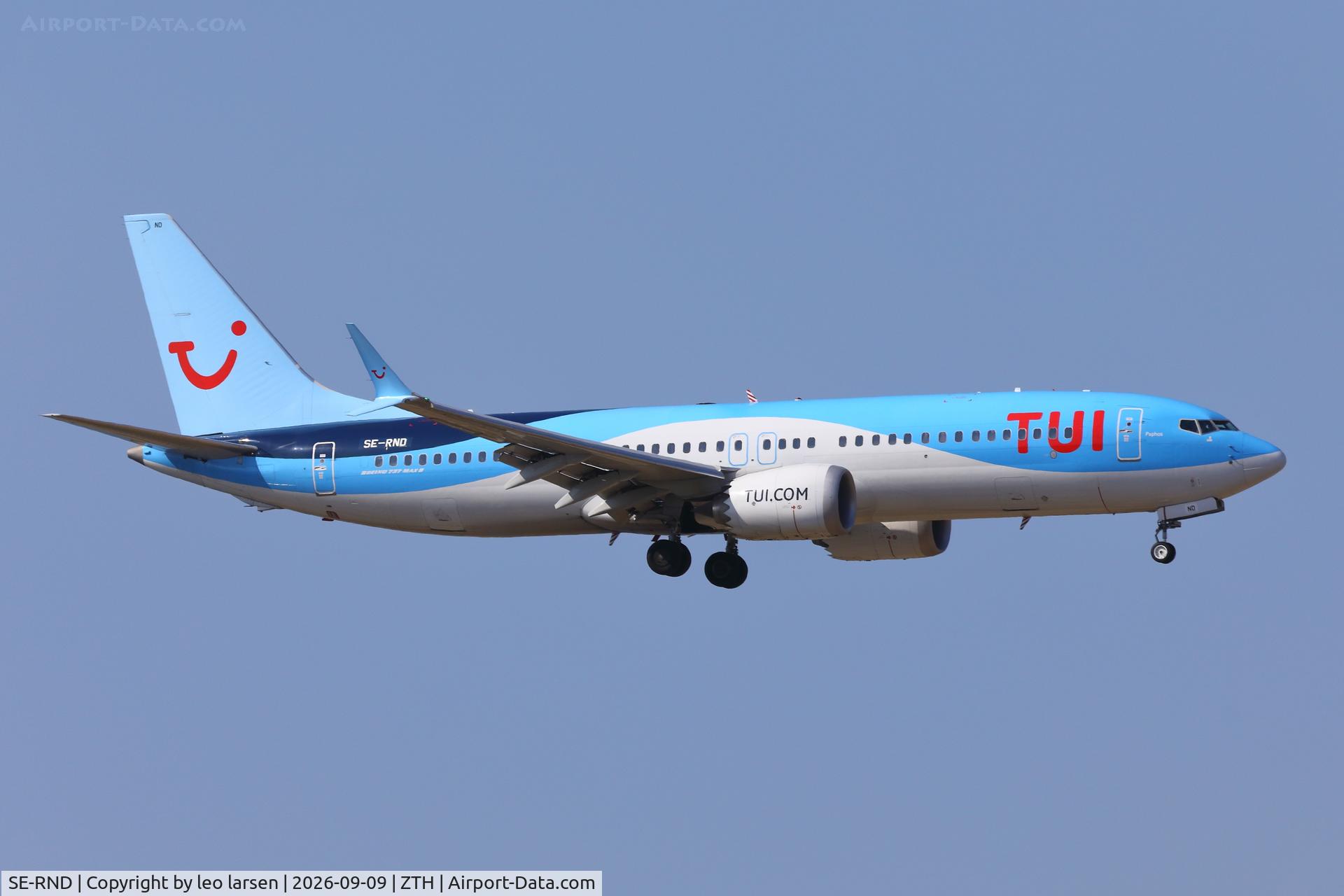 Aircraft SE-RND, 2021 Boeing 737-8 MAX, c/n 44606, Zakynthos 9.9.2026, at ZTH, photo by leo larsen